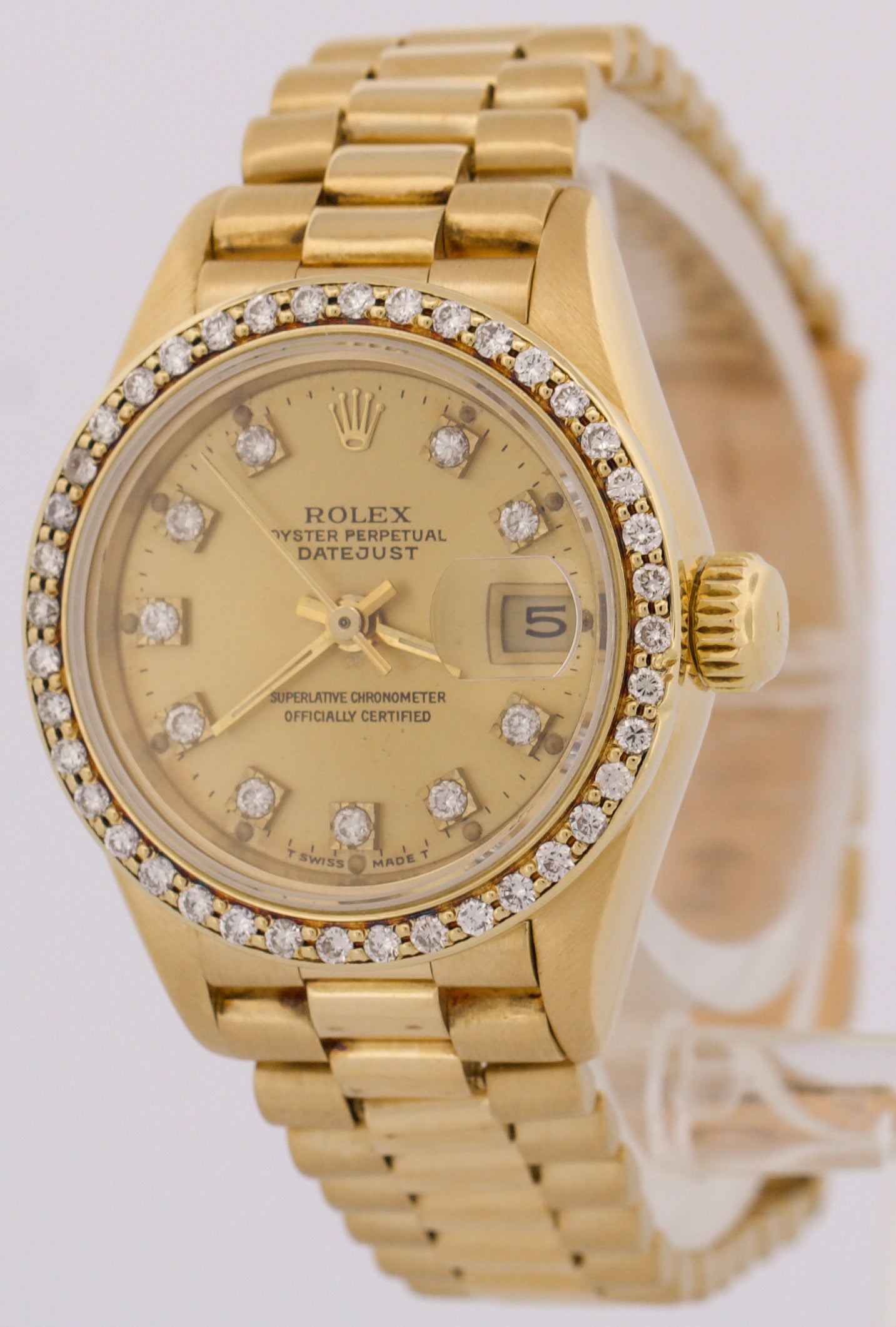VINTAGE Ladies Rolex DateJust President 26mm CHAMPAGNE DIAMOND 18K Gold 69138