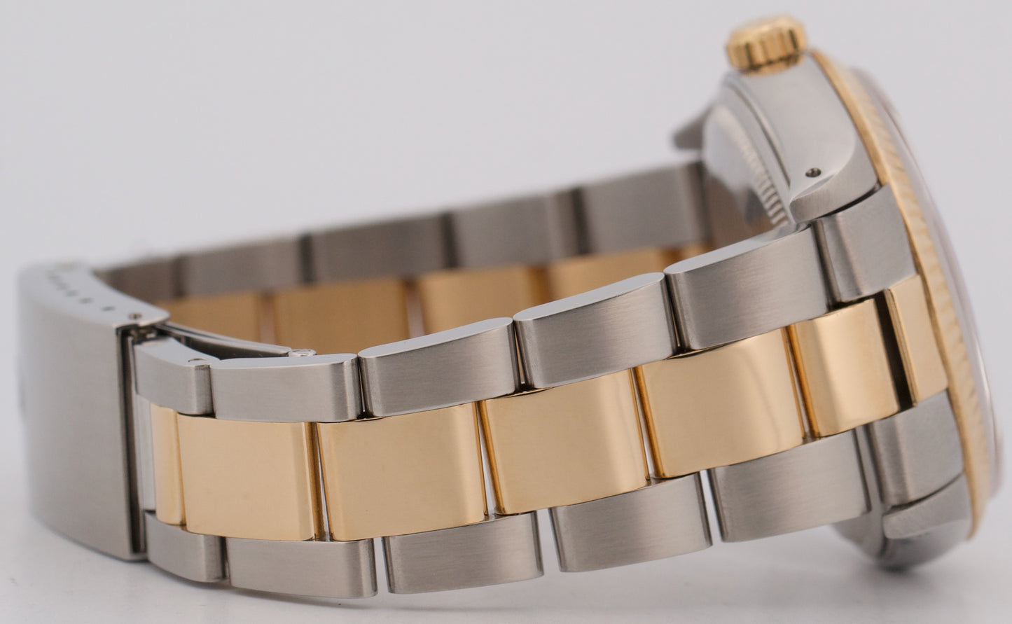 MINT Rolex Oyster Perpetual WHITE ROMAN Buckley 18K Gold Steel Oyster 34mm 14233