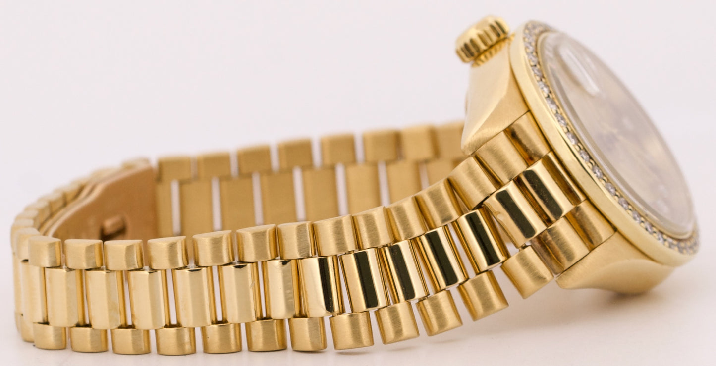 VINTAGE Ladies Rolex DateJust President 26mm CHAMPAGNE DIAMOND 18K Gold 69138
