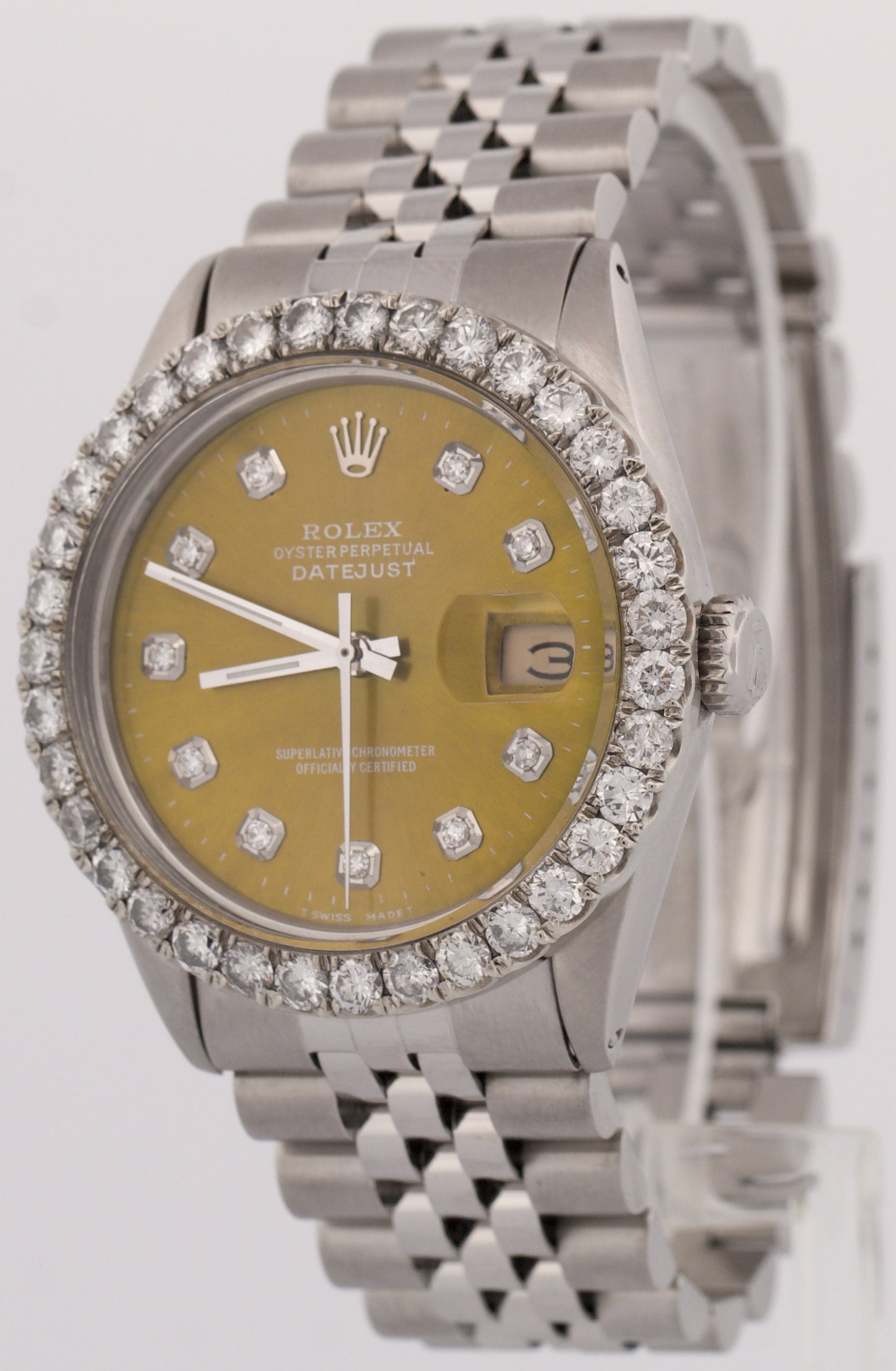 VINTAGE Rolex DateJust 36mm GREEN DIAMOND 18K Gold Steel JUBILEE 16013 Watch
