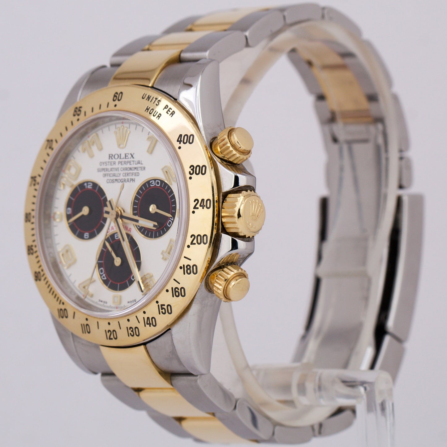 Rolex Daytona Cosmograph 40mm IVORY PANDA RACING 18K Gold Steel Watch 116523 BOX