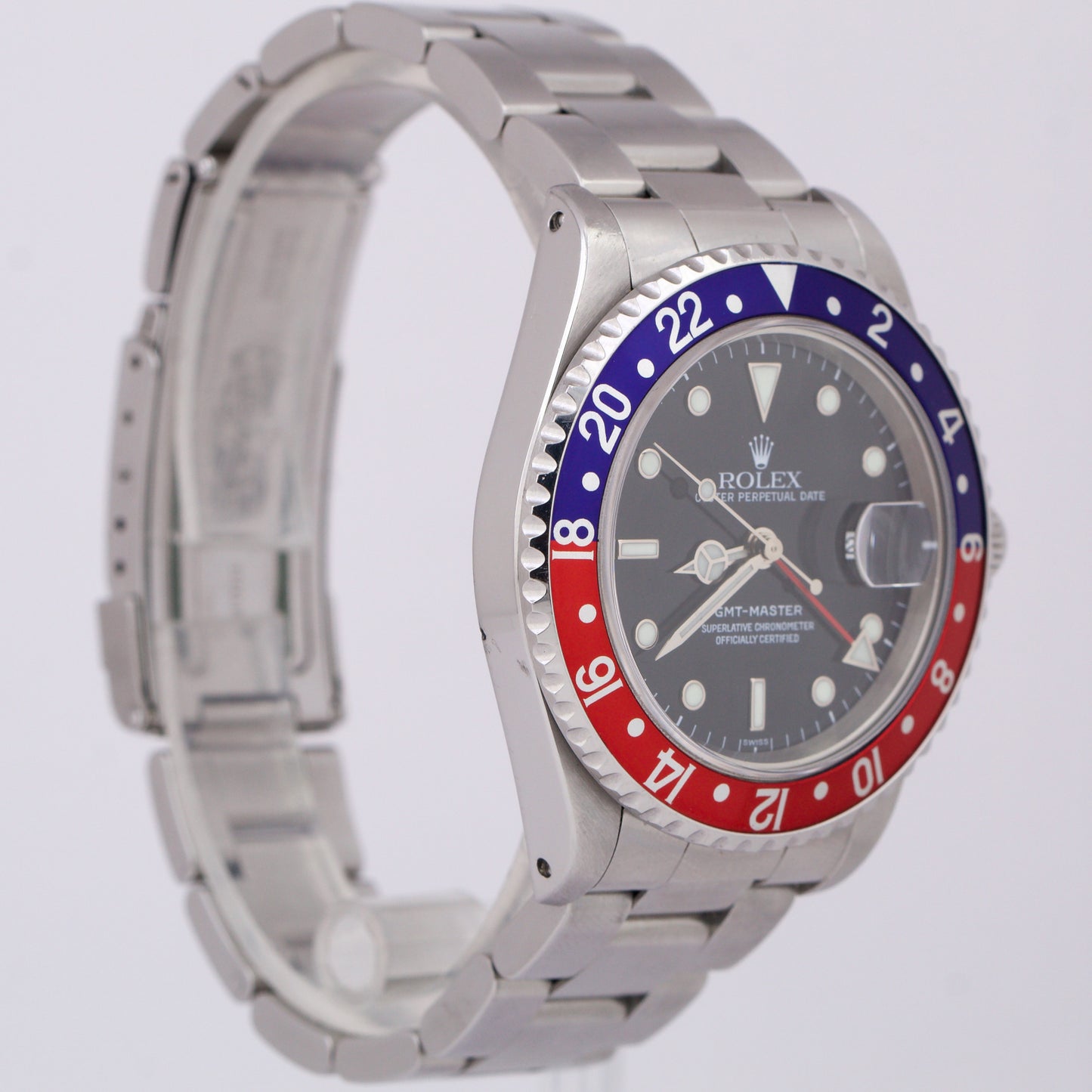 1999 PAPERS Rolex GMT-Master 40mm PEPSI Blue Red Stainless Steel Watch 16700 B+P