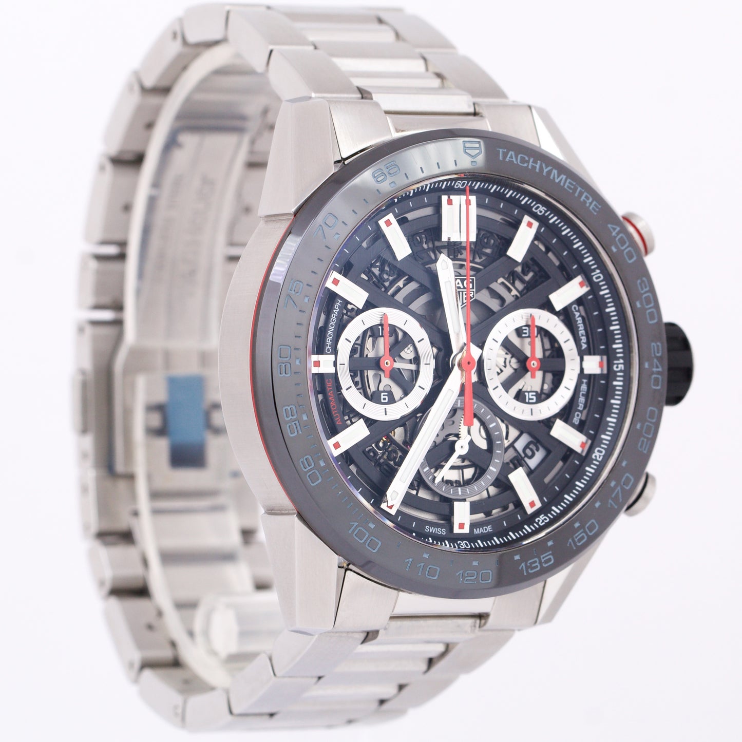 2021 PAPERS Tag Heuer Carrera SKELETON Chronograph Steel 45mm CBG2A10.BA0654 B+P