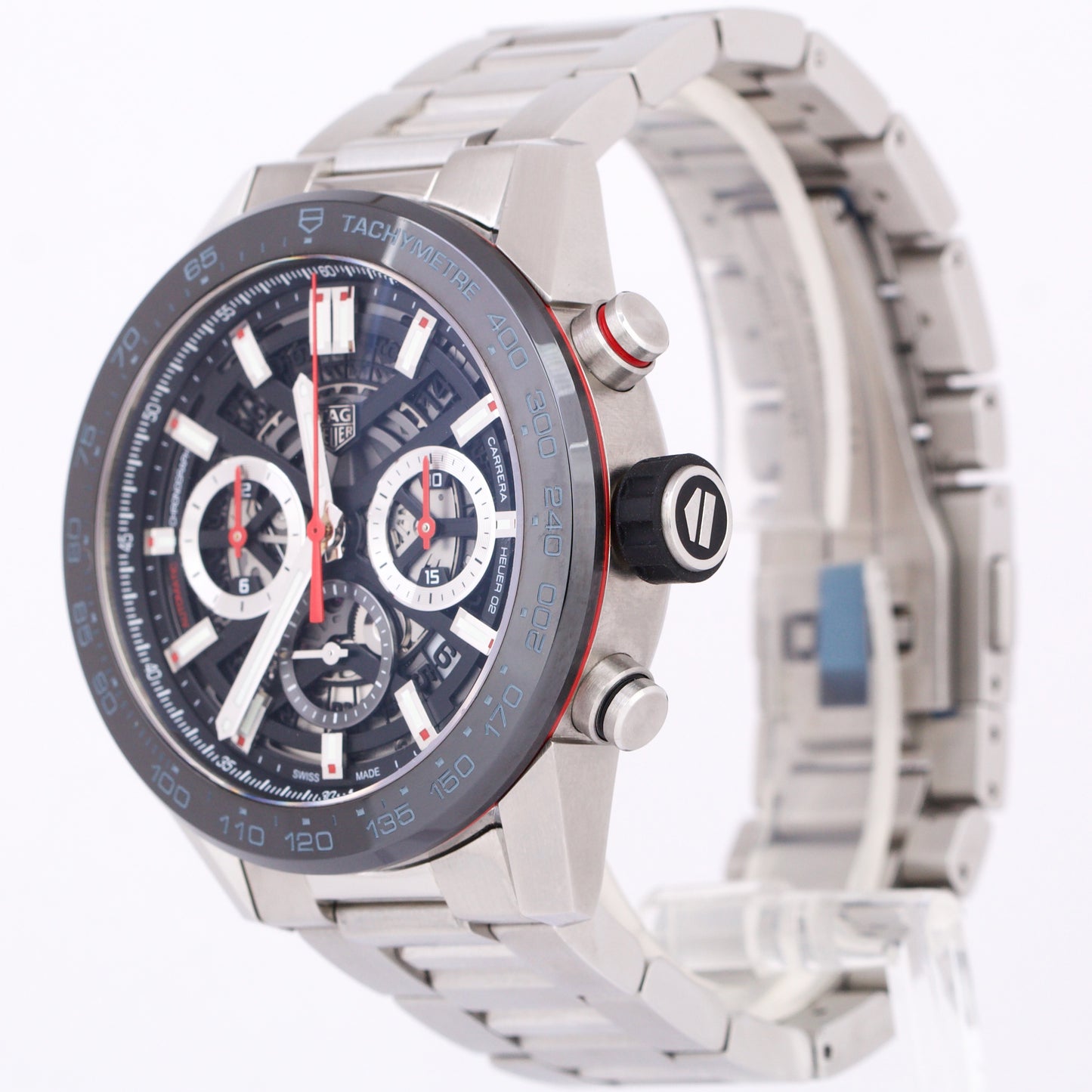 2021 PAPERS Tag Heuer Carrera SKELETON Chronograph Steel 45mm CBG2A10.BA0654 B+P
