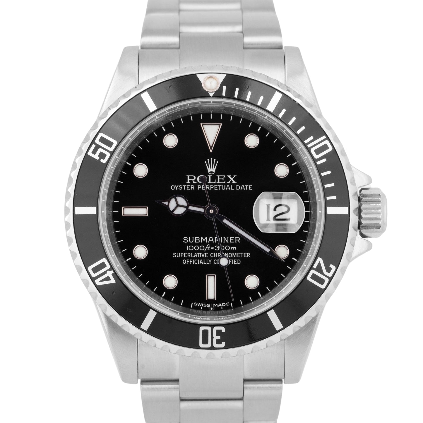 MINT Rolex Submariner Date Stainless Steel Black REHAUT 40mm Oyster Watch 16610
