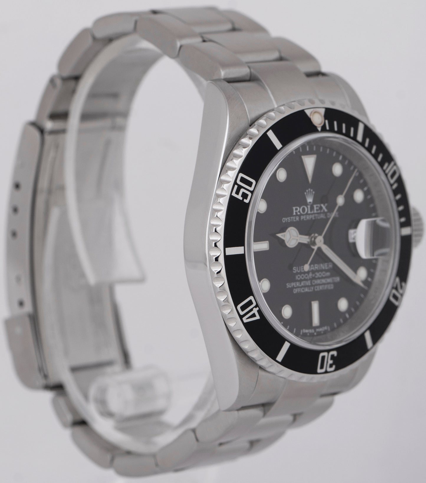 MINT Rolex Submariner Date Stainless Steel Black REHAUT 40mm Oyster Watch 16610