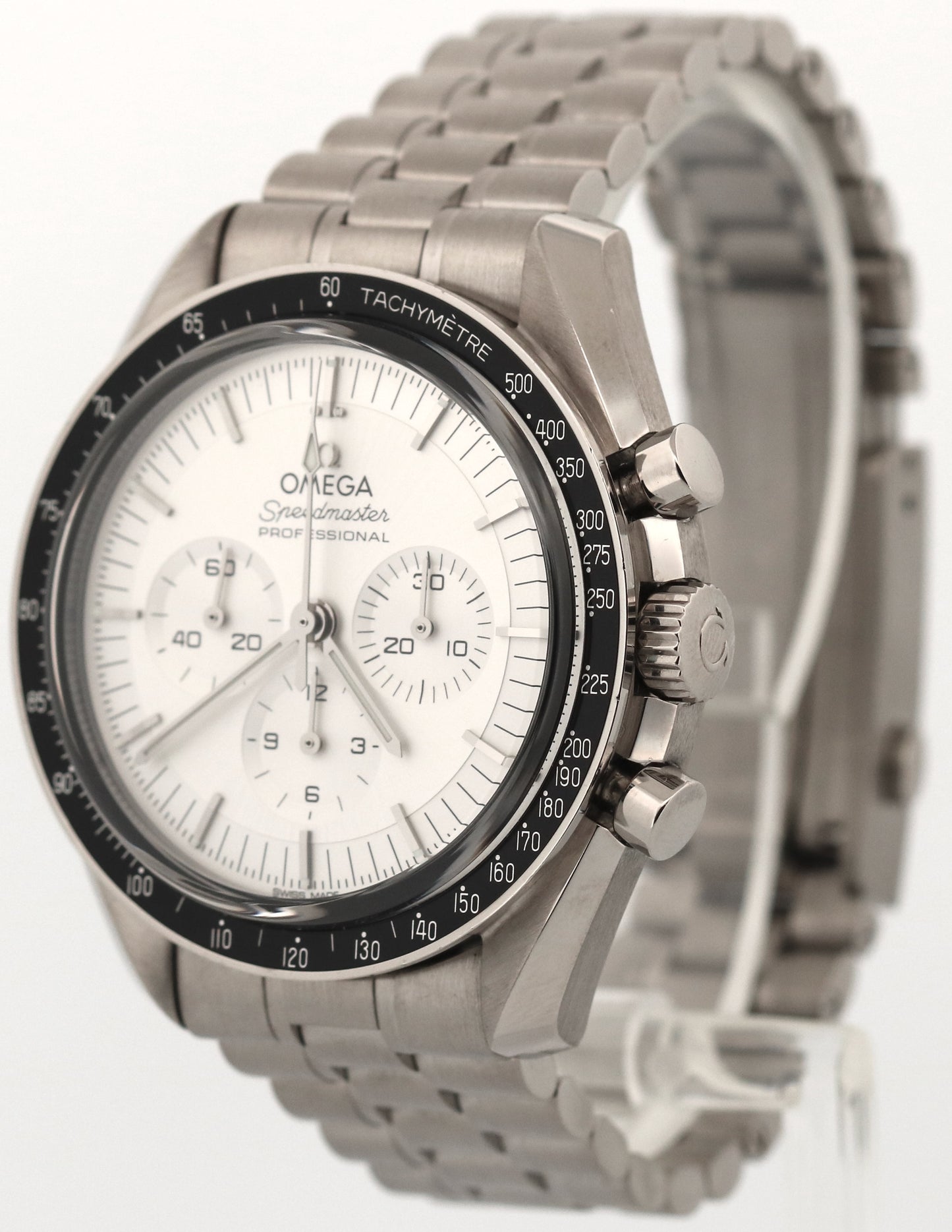 2022 PAPERS Omega Speedmaster Moonwatch 18k SILVER 42mm 310.60.42.50.02.001 BOX