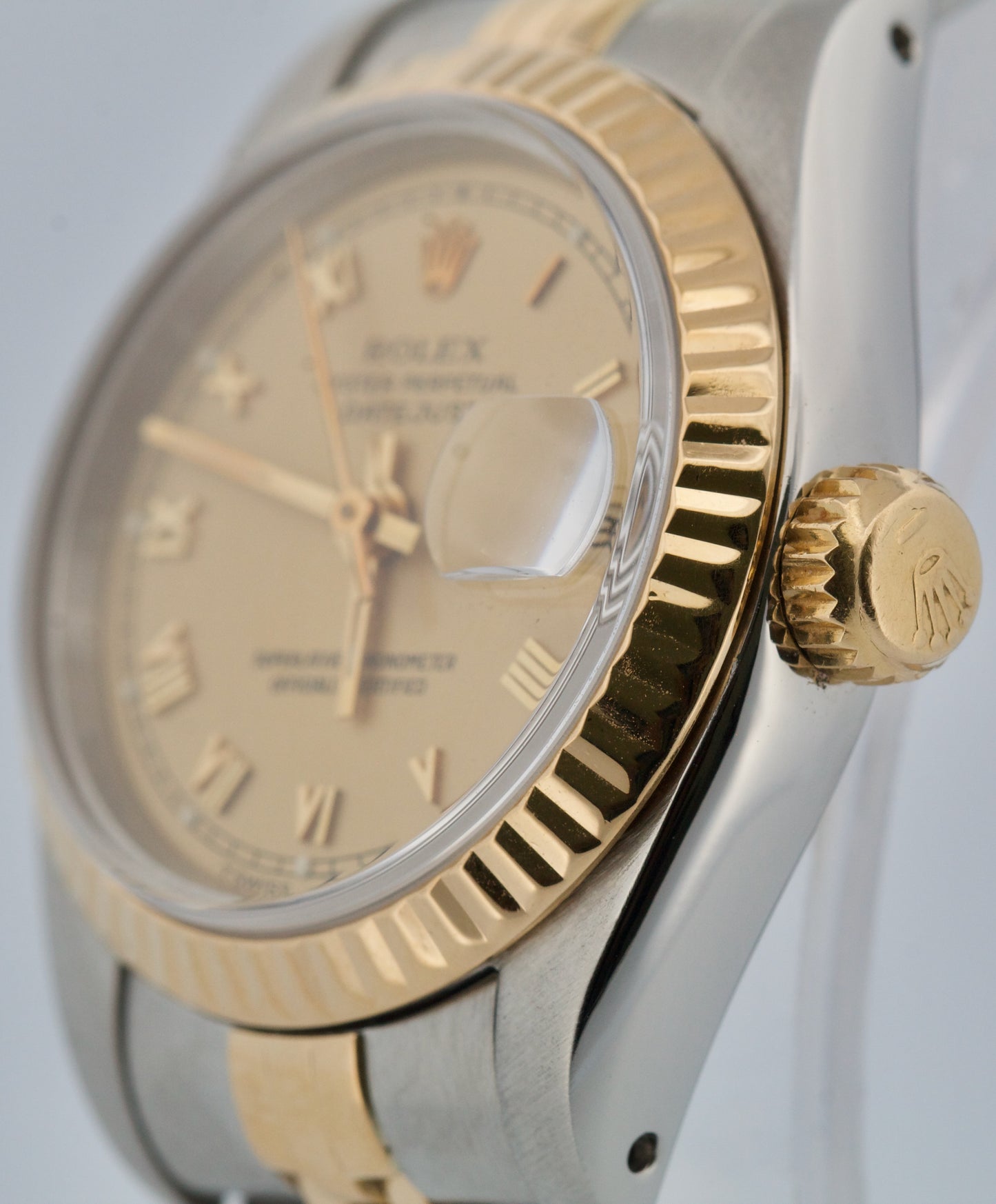 Ladies Rolex DateJust 26mm FLAT CHAMPAGNE ROMAN 18K Gold Stainless JUBILEE 69173