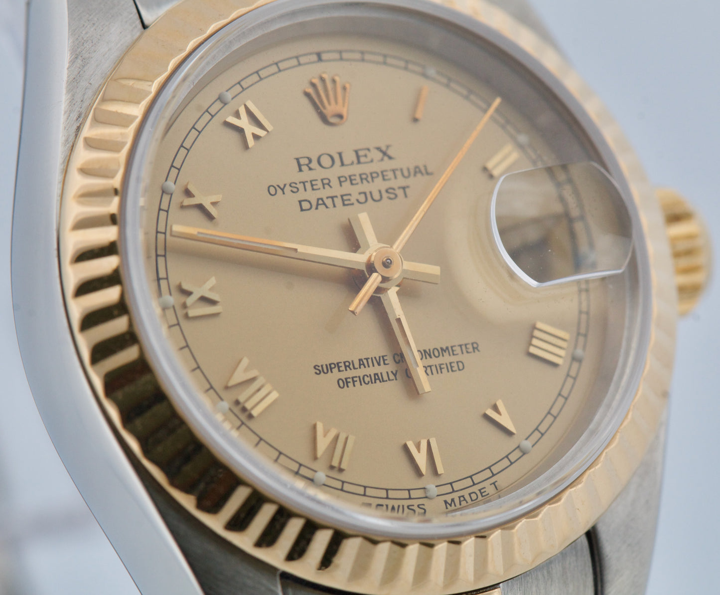 Ladies Rolex DateJust 26mm FLAT CHAMPAGNE ROMAN 18K Gold Stainless JUBILEE 69173
