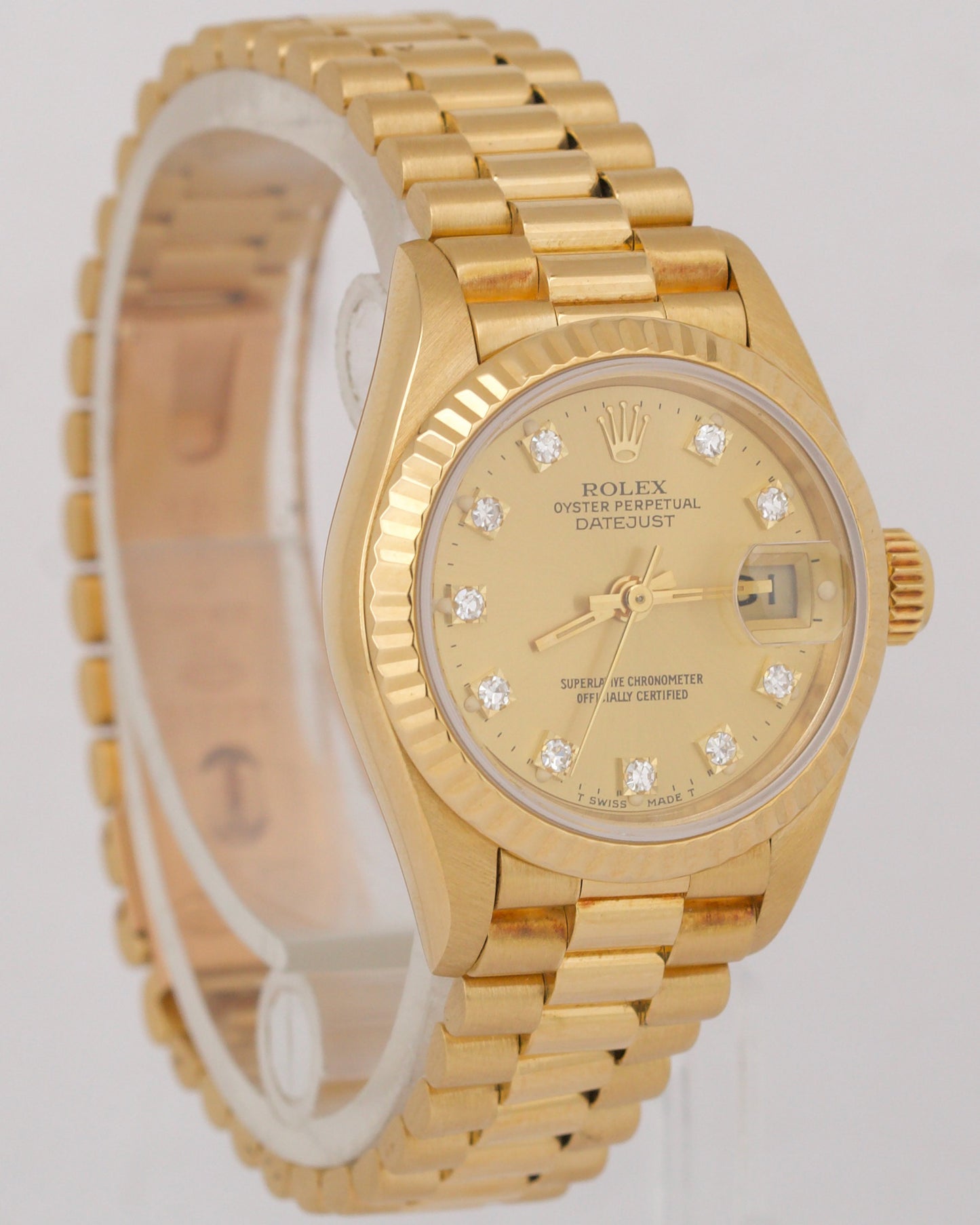Ladies Rolex DateJust President 26mm FACTORY CHAMPAGNE DIAMOND 18K 69178 BOX