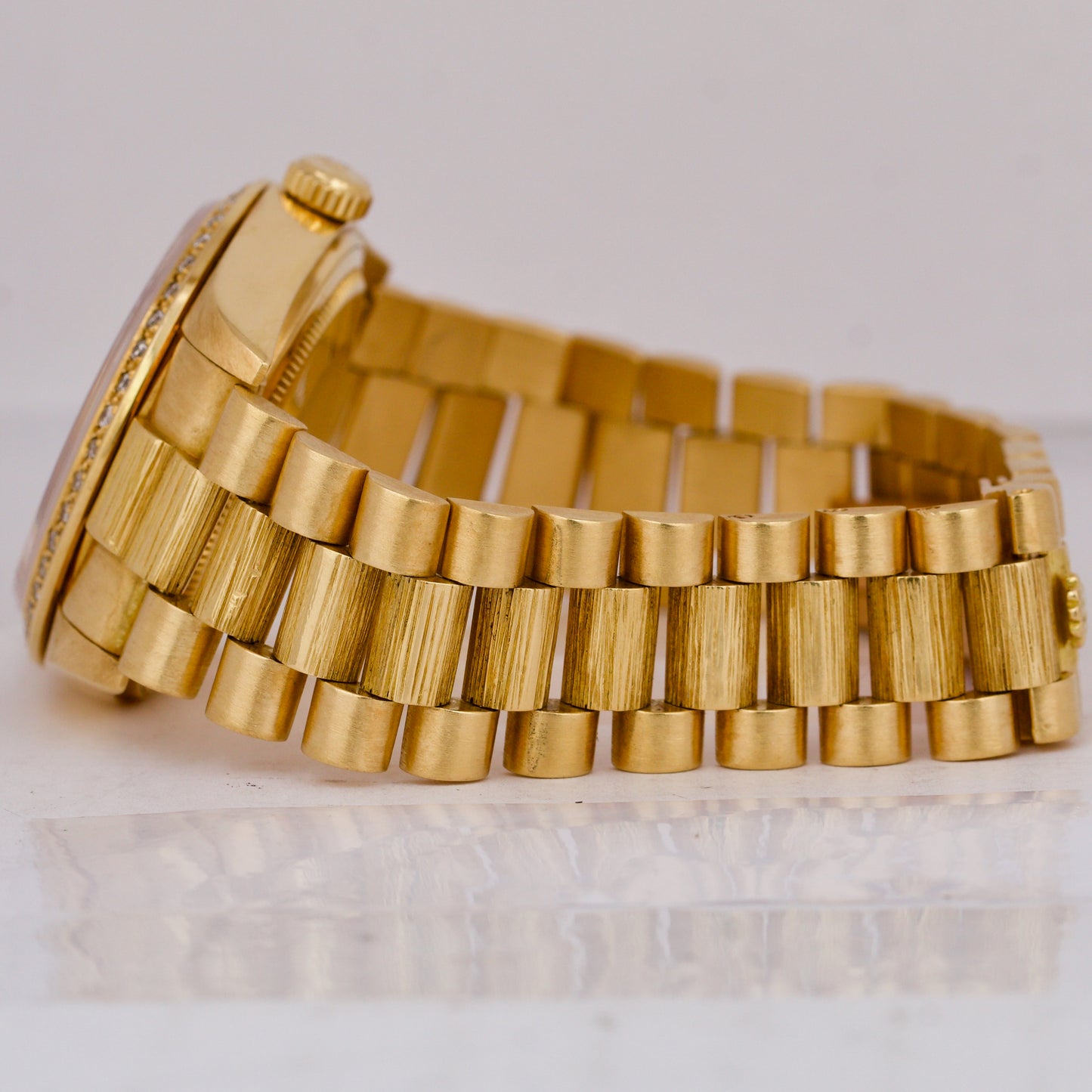 Rolex Day-Date President 36mm DIAMOND Champagne BARK 18K Yellow Gold Watch 18078