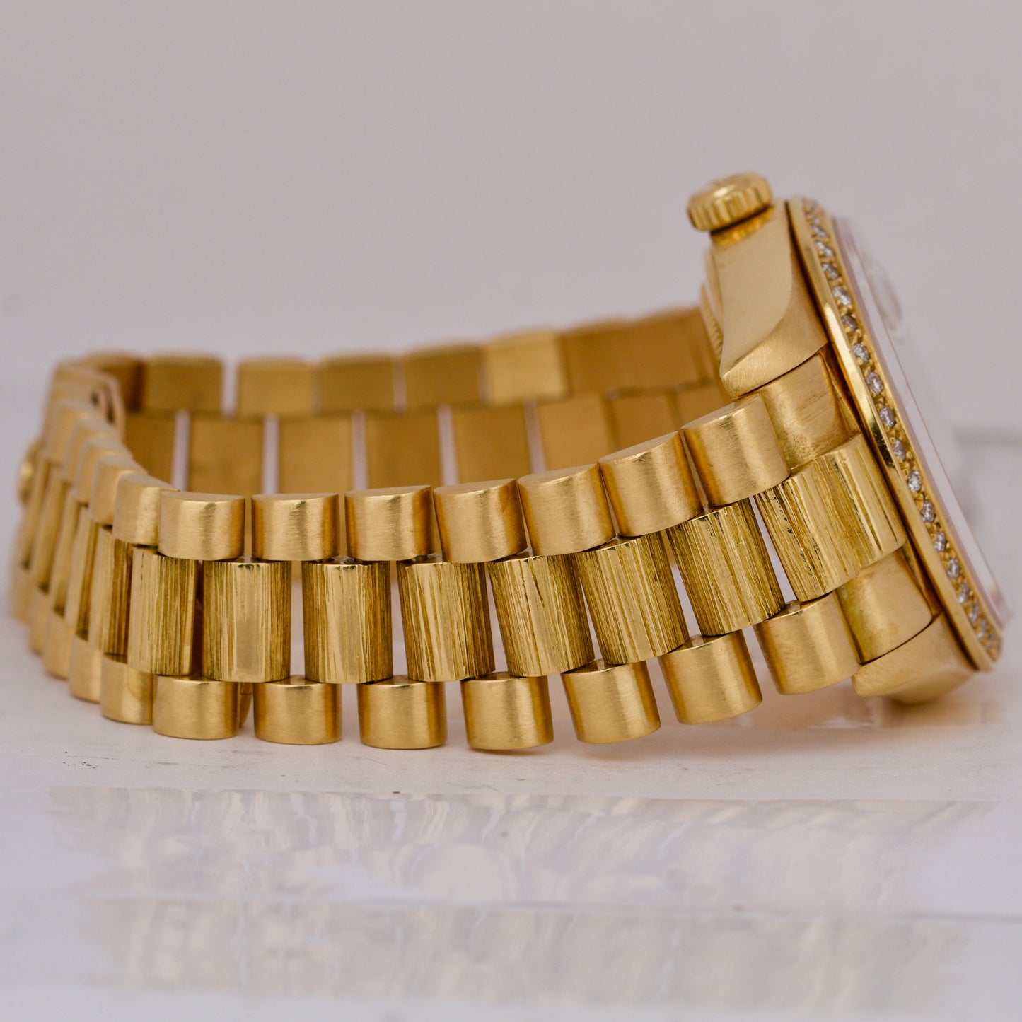 Rolex Day-Date President 36mm DIAMOND Champagne BARK 18K Yellow Gold Watch 18078