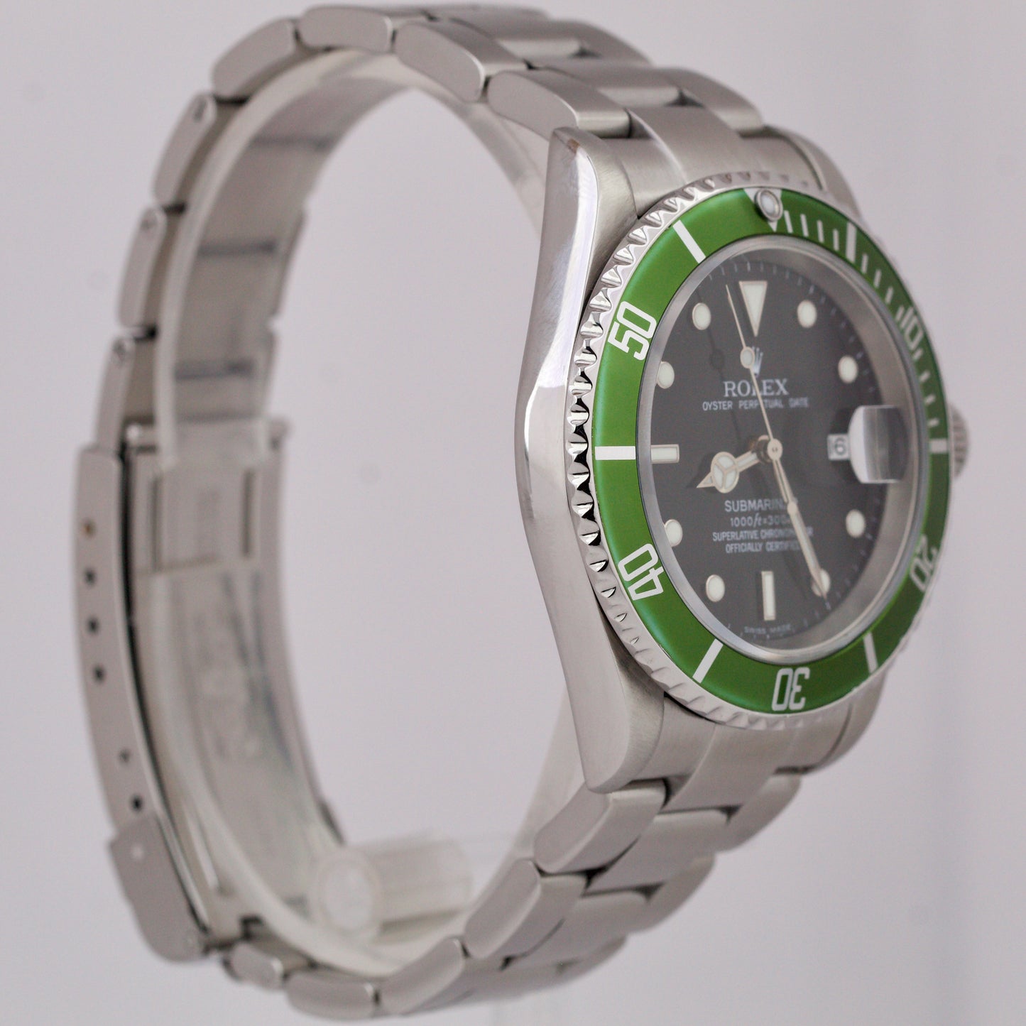 Rolex Submariner Date NO-HOLES CASE Green Black Stainless Automatic 16610 Watch