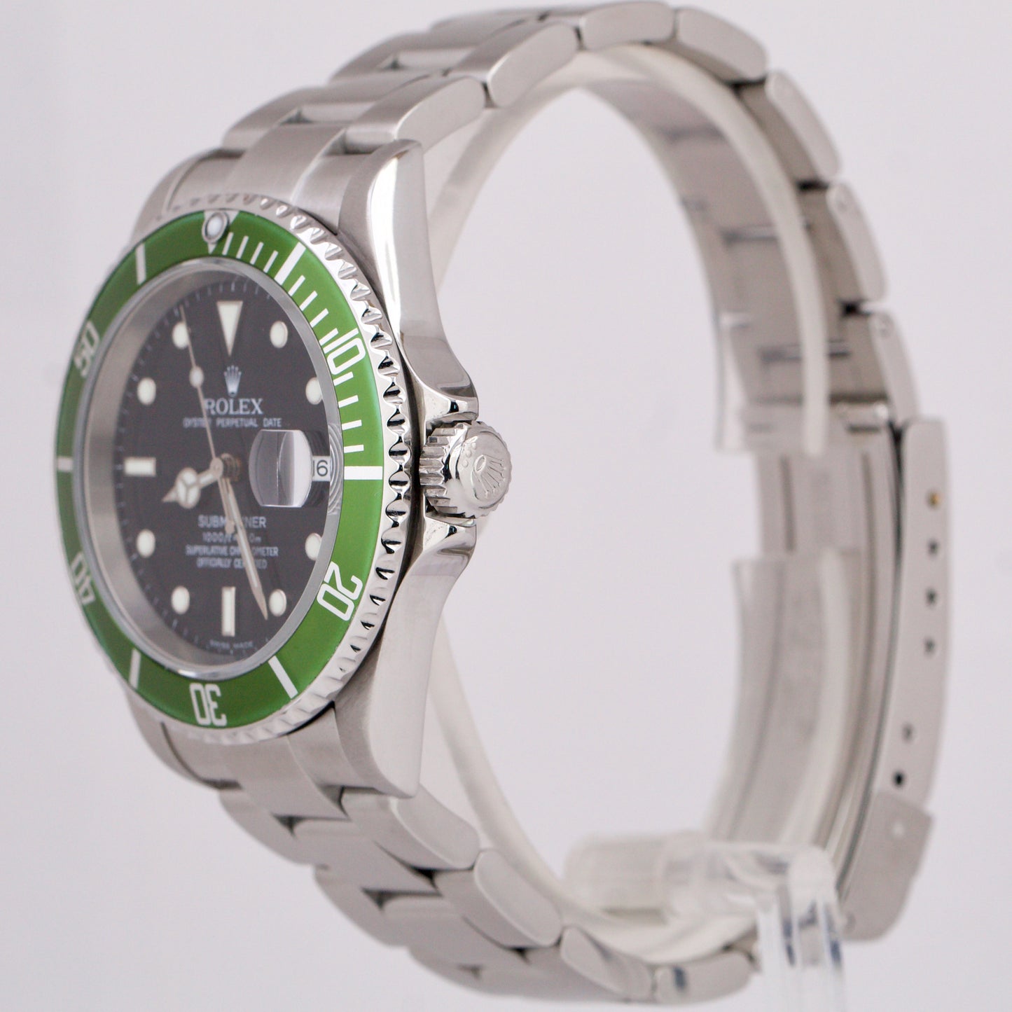 Rolex Submariner Date NO-HOLES CASE Green Black Stainless Automatic 16610 Watch