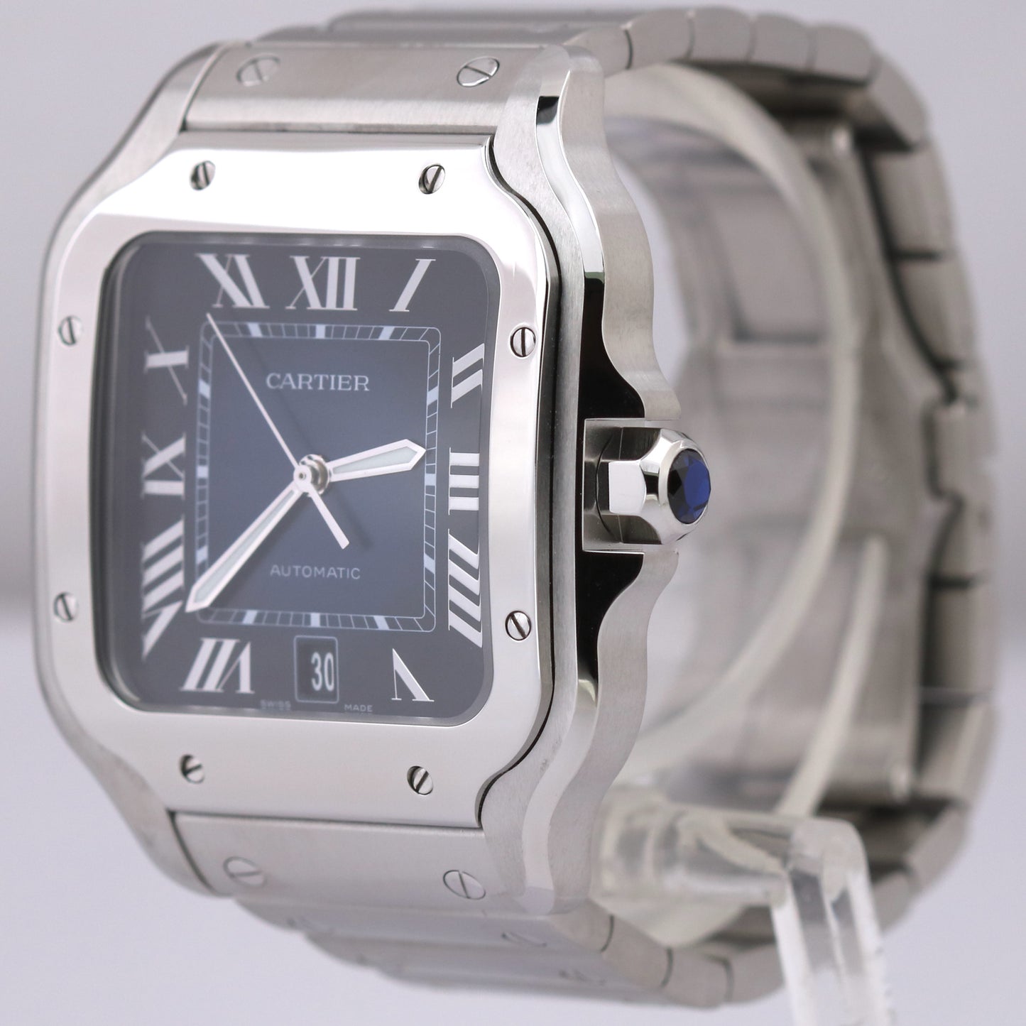 MINT Cartier Santos 40mm BLUE Roman 4072 WSSA0030 Stainless Steel Watch