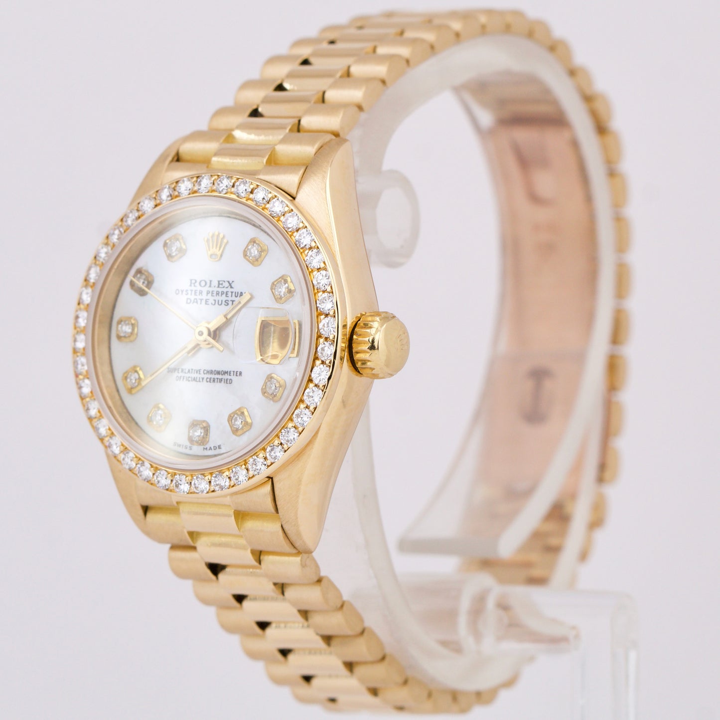 Ladies Rolex DateJust President 26mm MOTHER OF PEARL DIAMOND Yellow Gold 69178