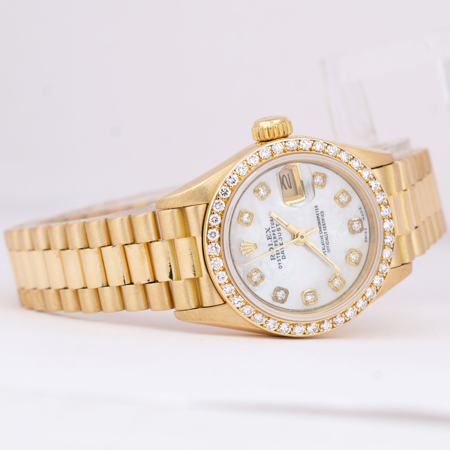 Ladies Rolex DateJust President 26mm MOTHER OF PEARL DIAMOND Yellow Gold 69178