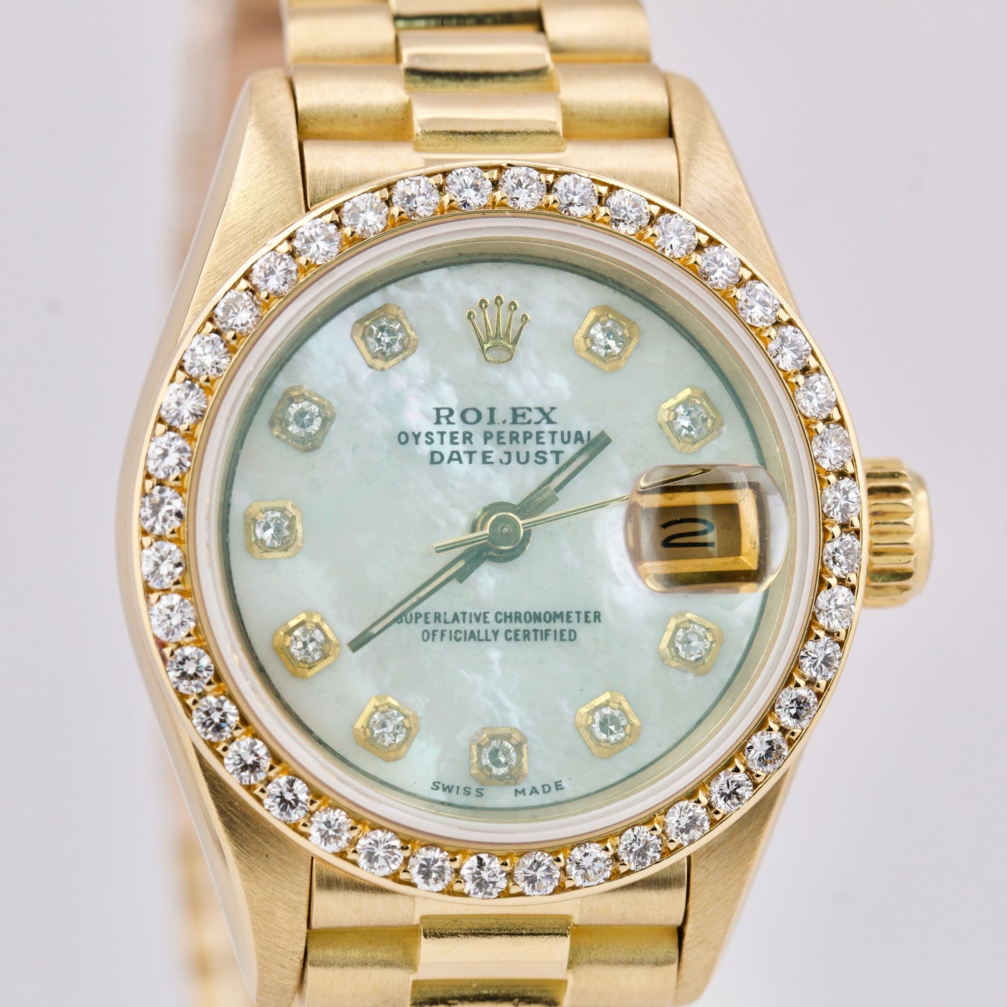 Ladies Rolex DateJust President 26mm MOTHER OF PEARL DIAMOND Yellow Gold 69178