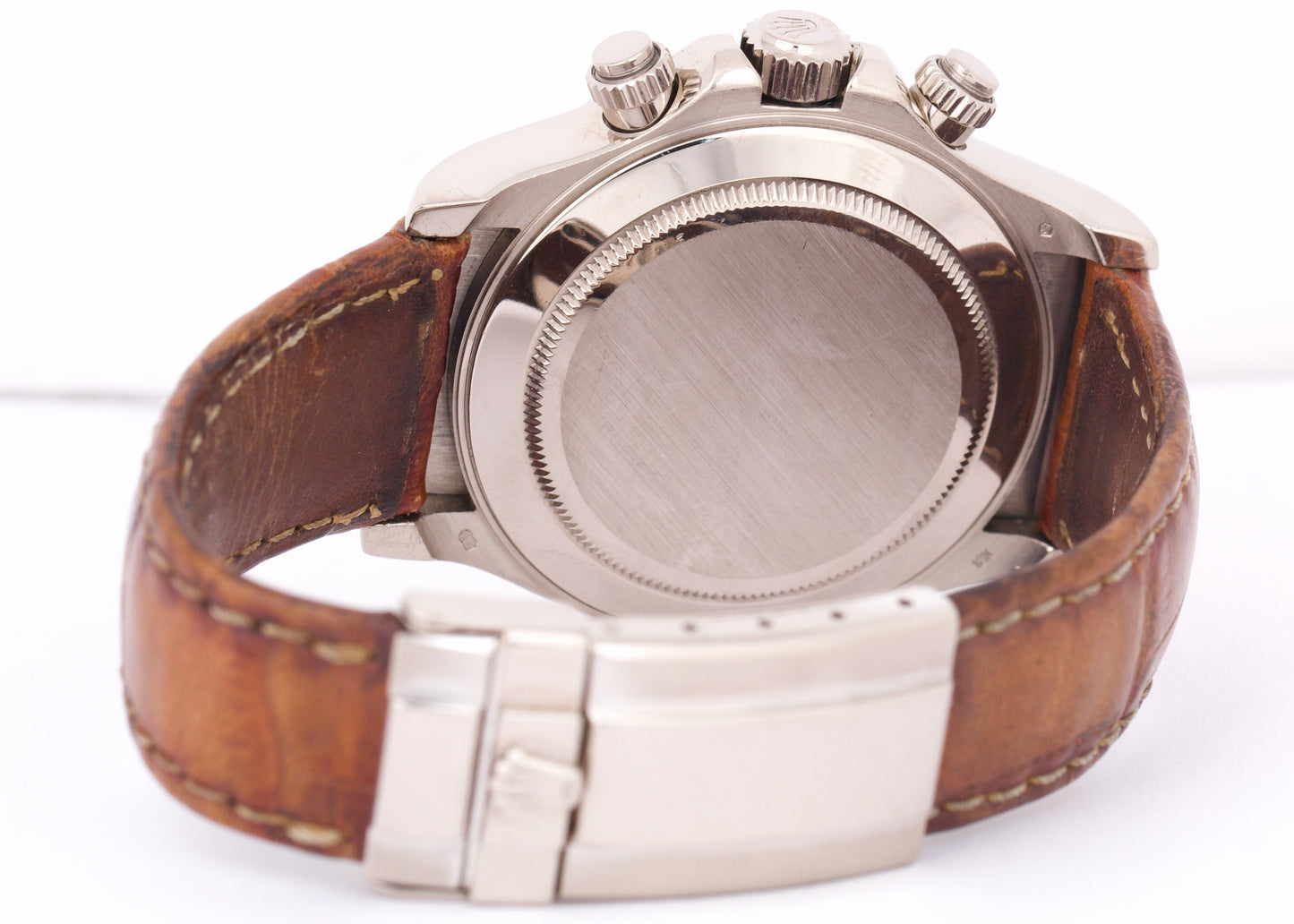 Rolex Daytona Cosmograph WHITE ARABIC 18K White Gold Brown Leather Watch 116519