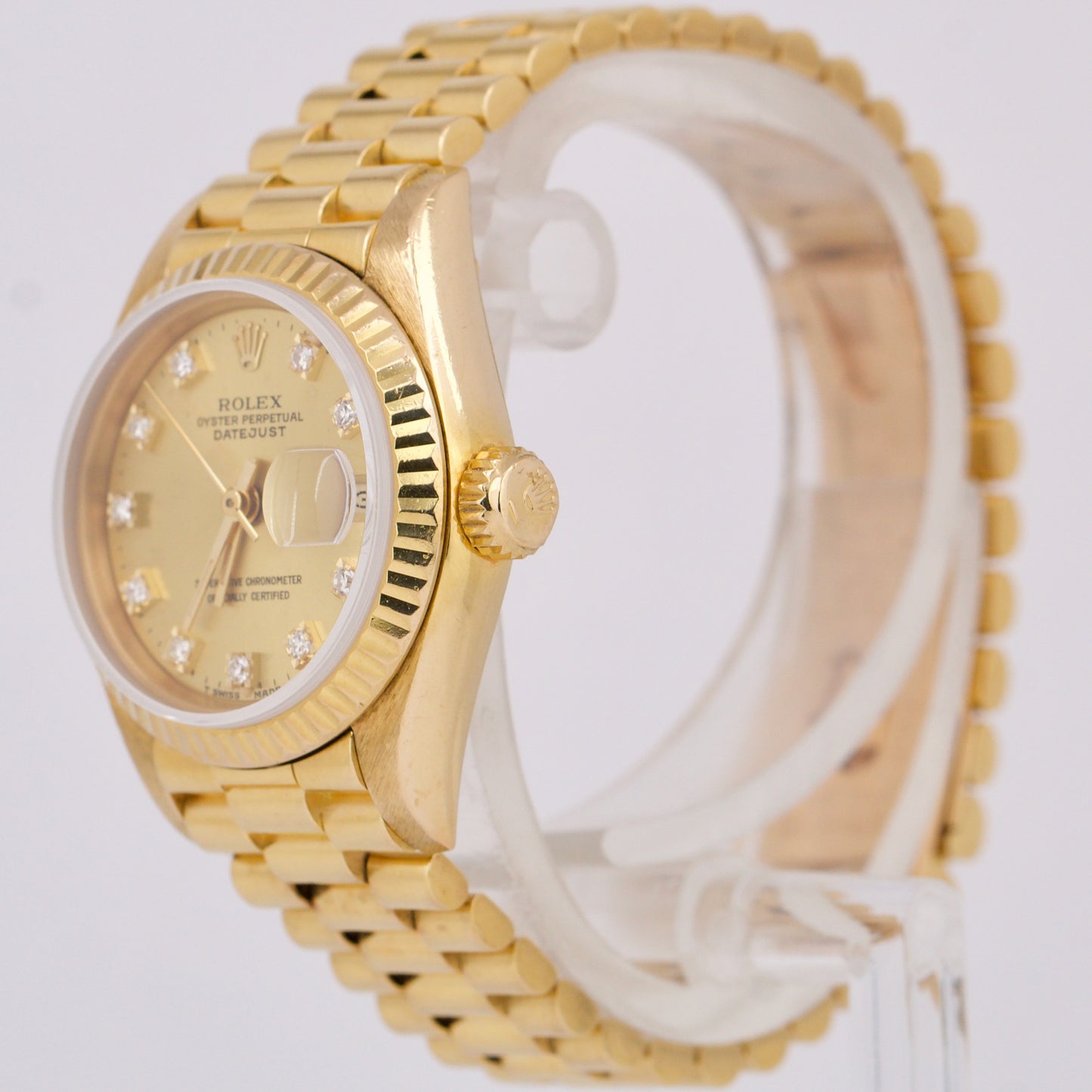 Ladies Rolex DateJust President 26mm FACTORY CHAMPAGNE DIAMOND 18K Gold 69178