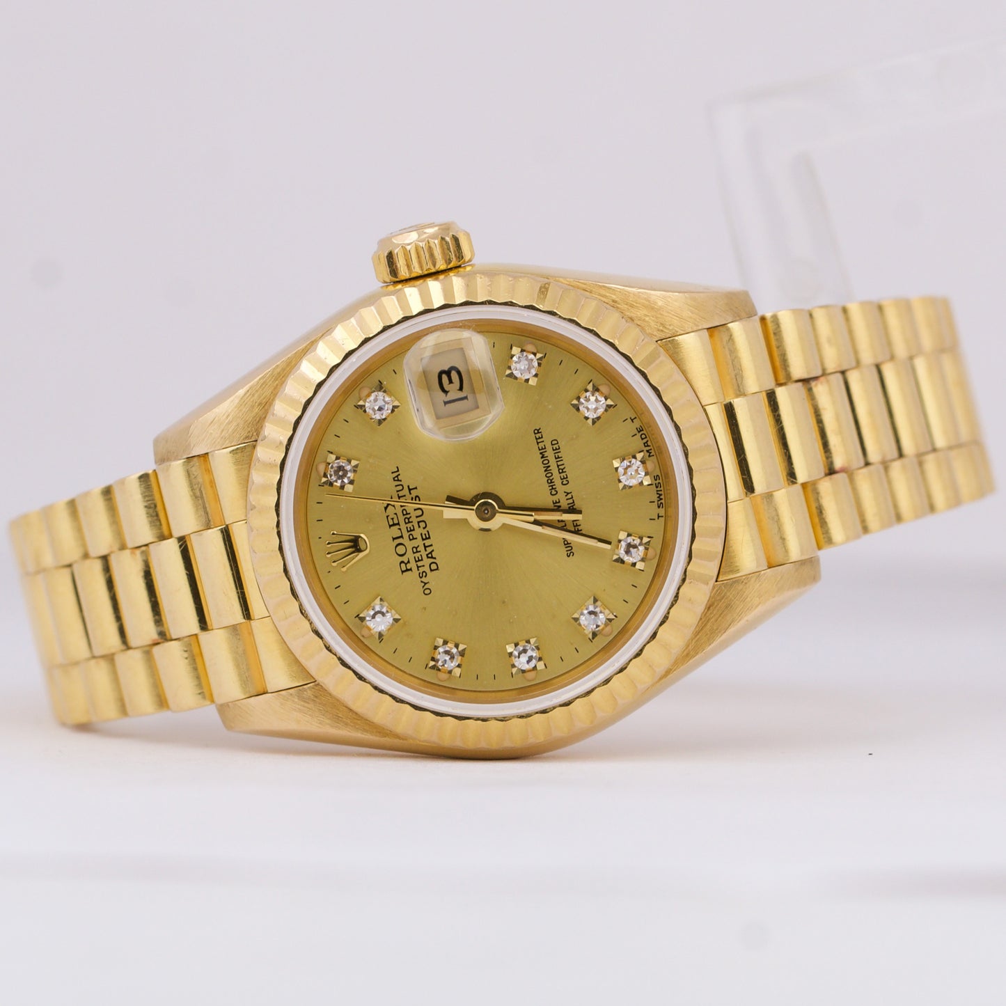 Ladies Rolex DateJust President 26mm FACTORY CHAMPAGNE DIAMOND 18K Gold 69178