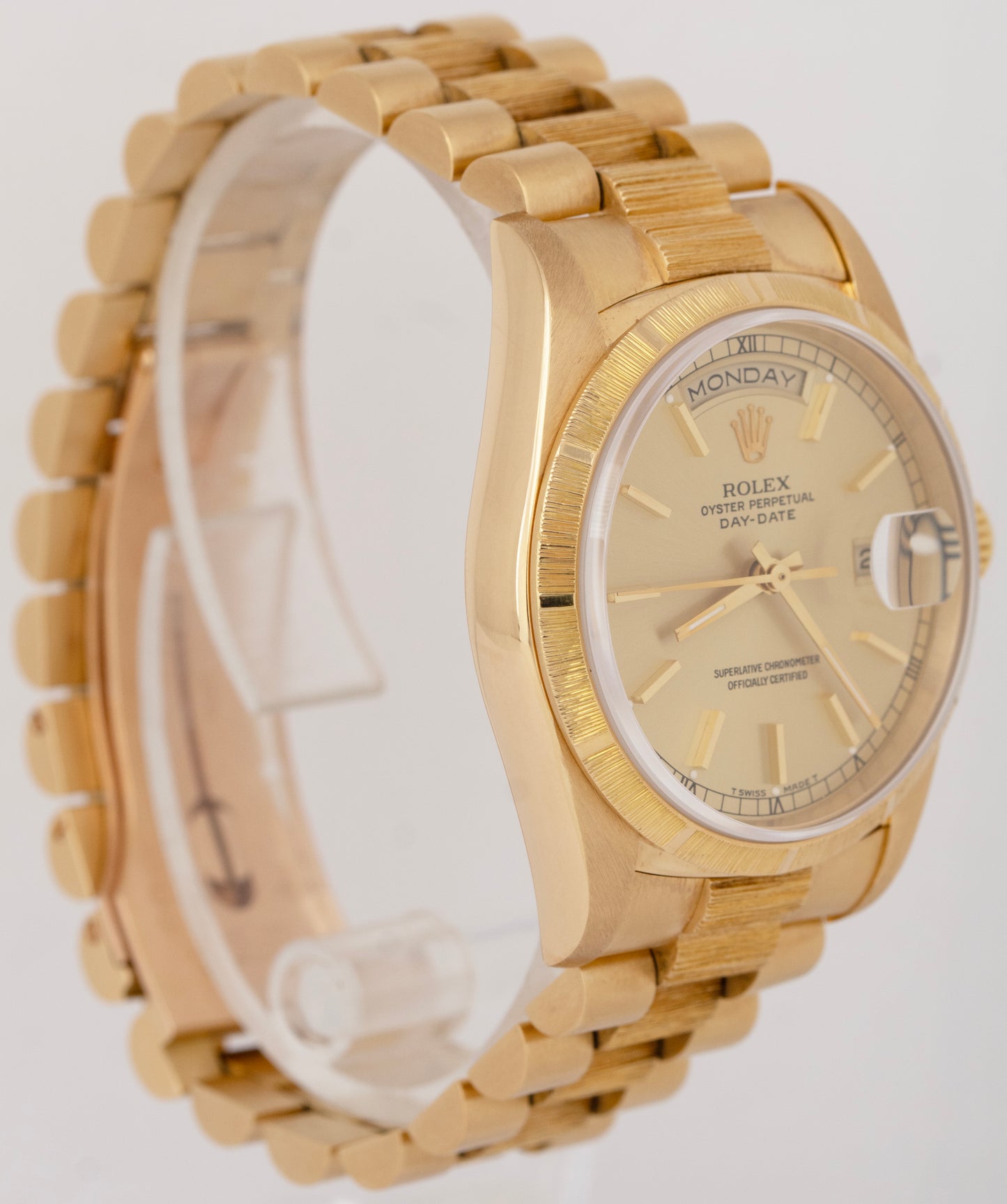 Rolex Day-Date 36mm President Champagne Dial 18K Yellow Gold Bark Watch 18248