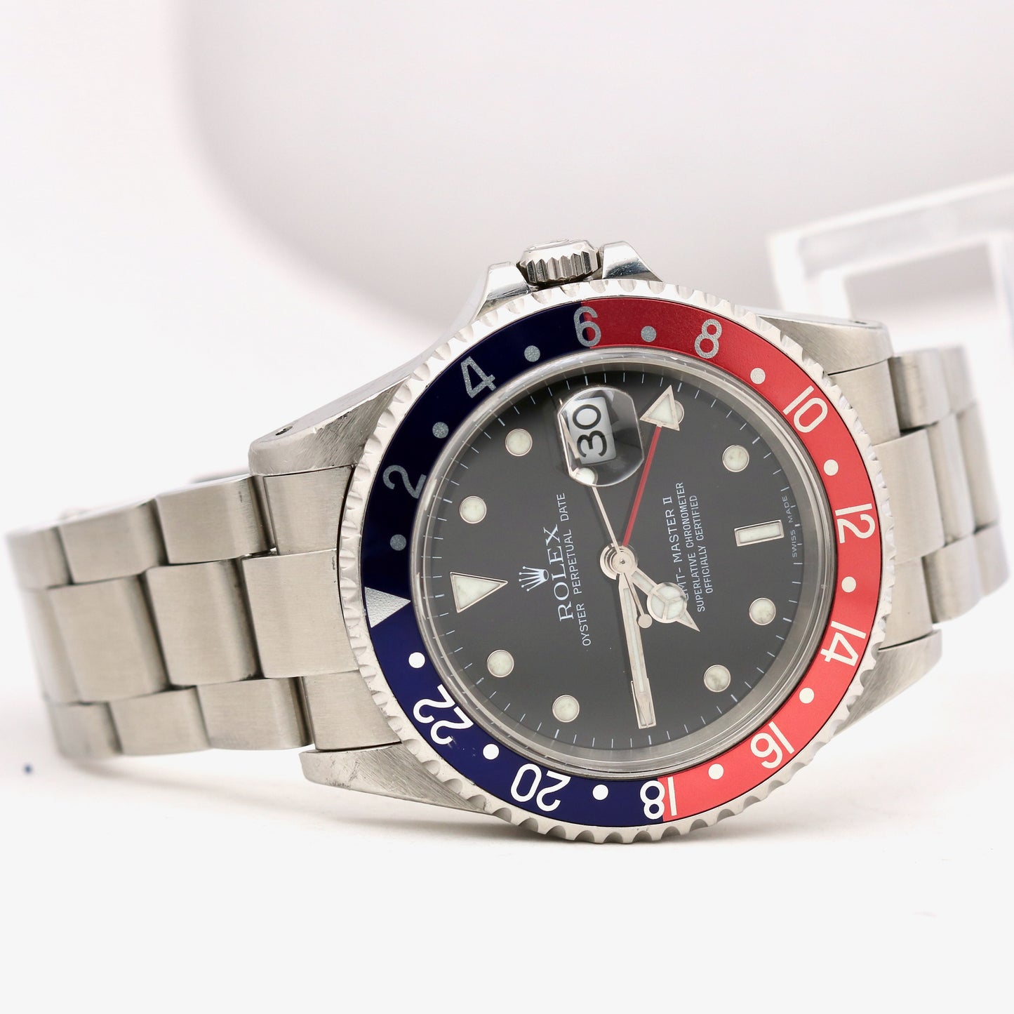 Rolex GMT-Master II PAPERS 40mm PEPSI Blue Red Steel Automatic Watch 16710 B+P