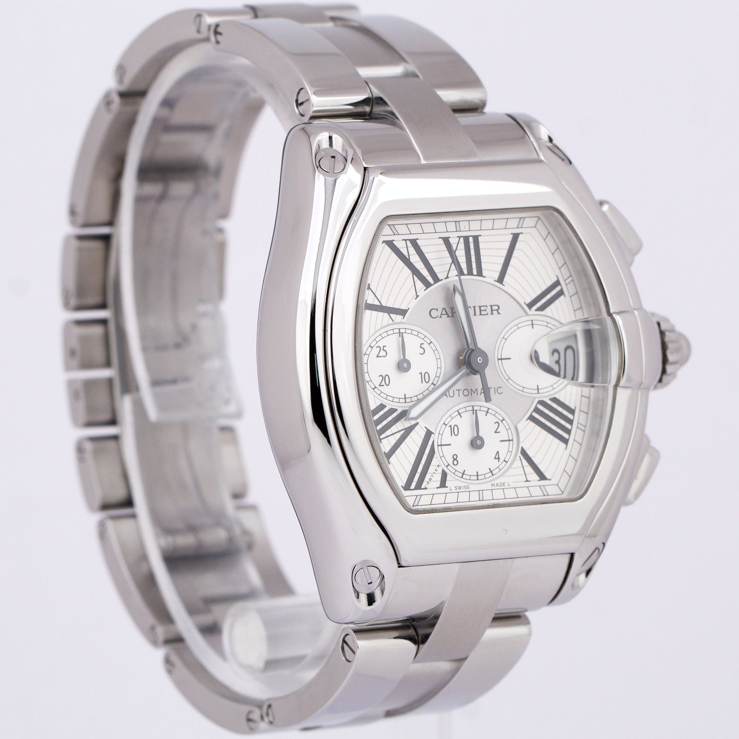 Cartier Roadster XL Stainless Steel Silver 43mm Roman Date Watch 2618 W62019X6