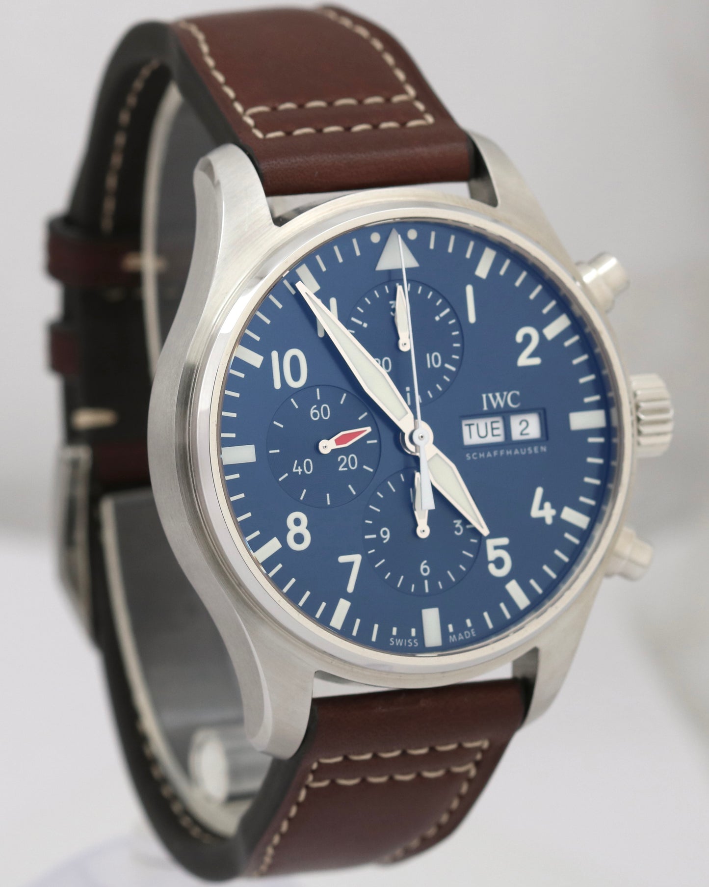 NEW PAPERS IWC Pilot Le Petit Prince Blue 43mm Steel Chronograph IW377714 BOX