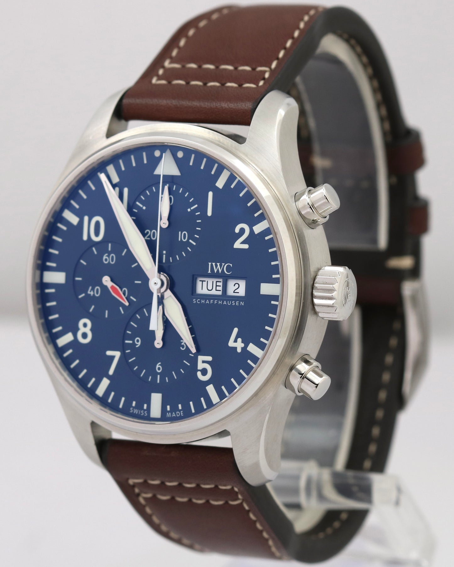 NEW PAPERS IWC Pilot Le Petit Prince Blue 43mm Steel Chronograph IW377714 BOX