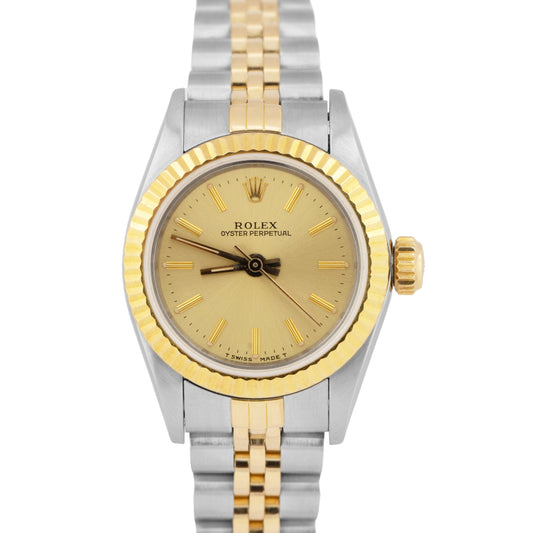 Rolex Oyster Perpetual 24mm Two-Tone Gold CHAMPAGNE Jubilee Watch 67193 B+P