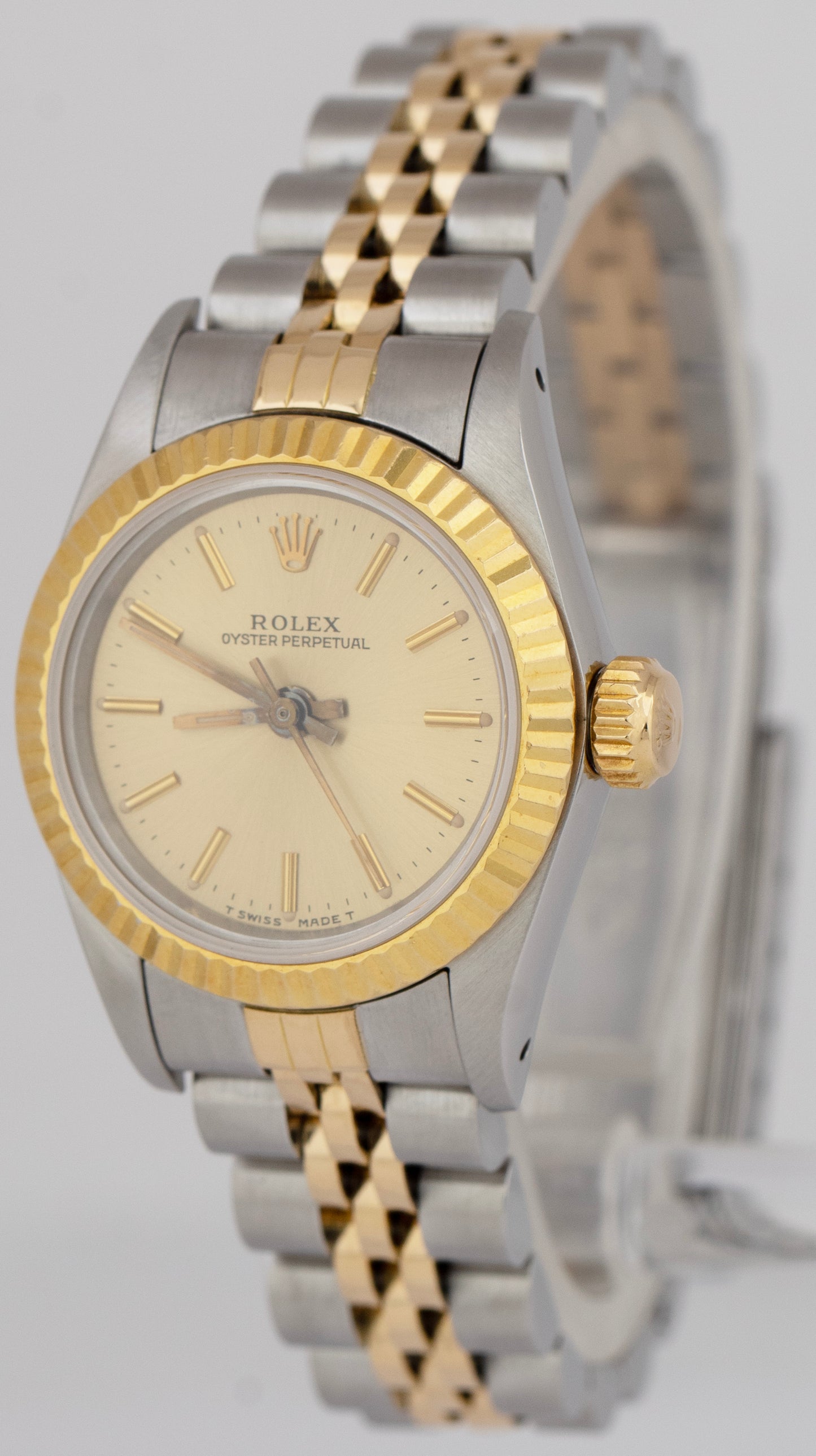 Rolex Oyster Perpetual 24mm Two-Tone Yellow Gold CHAMPAGNE Jubilee Watch 67193