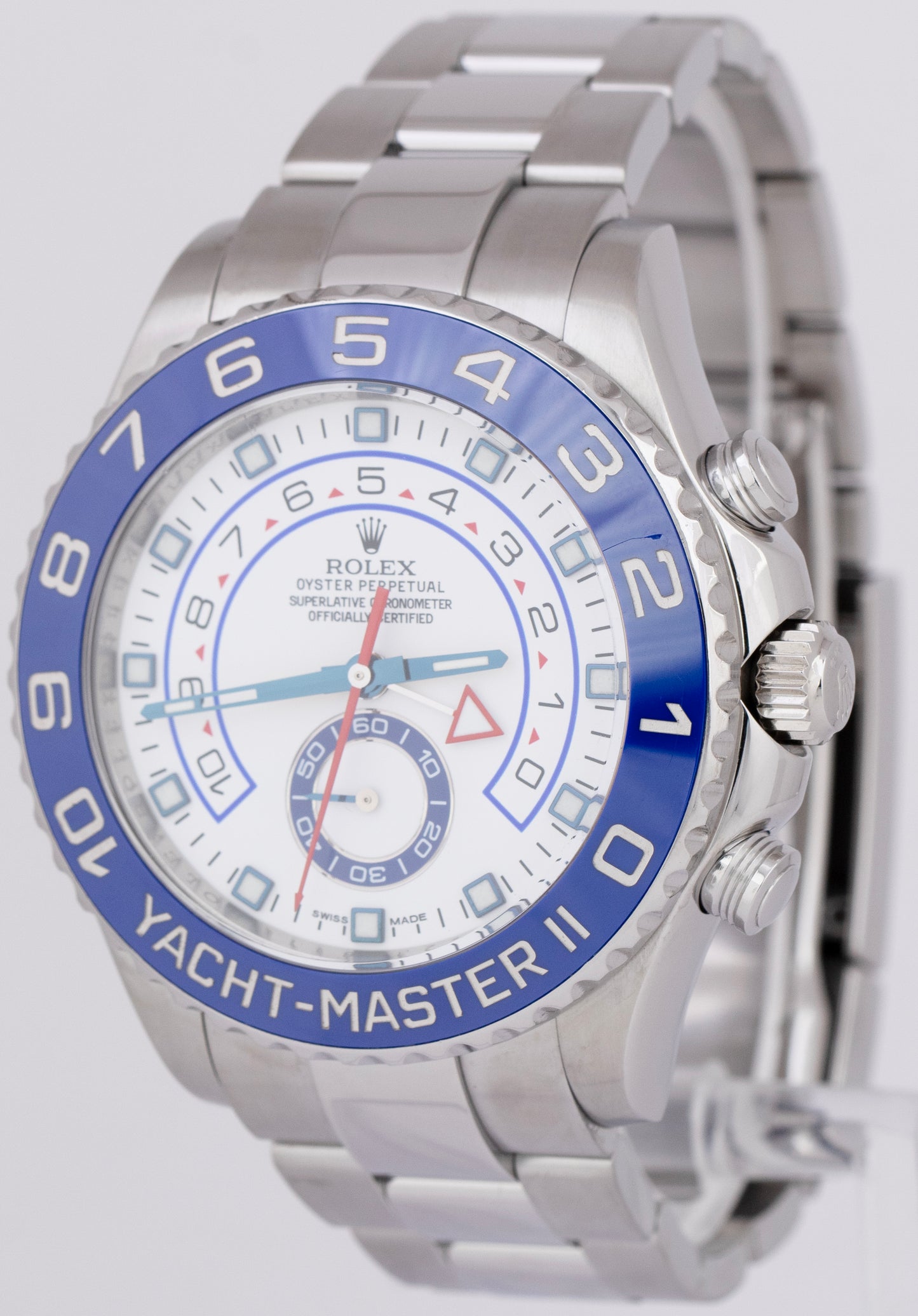 Rolex Yacht-Master II 44mm BLUE HANDS Stainless White Automatic 116680 Watch
