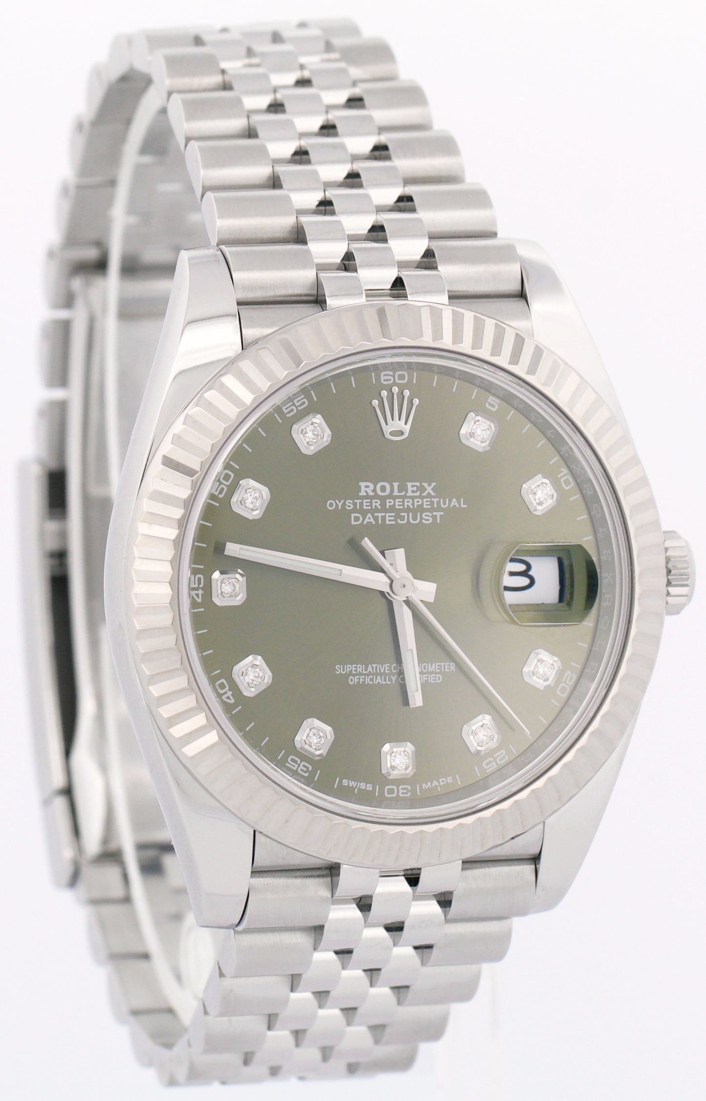 2022 PAPERS Rolex DateJust 41 GREEN DIAMOND 18K Gold 41mm JUBILEE 126334 BOX