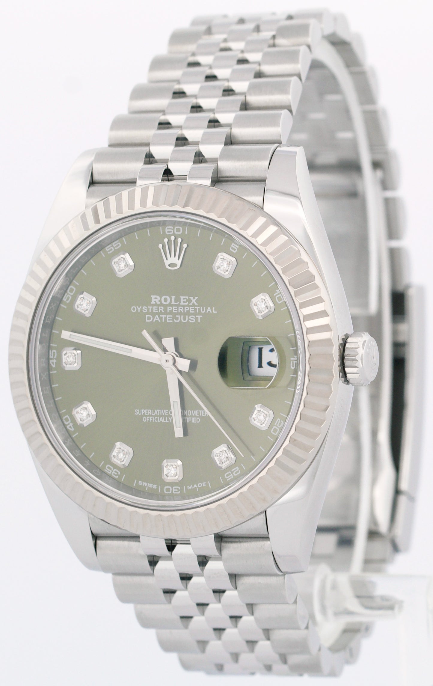 2022 PAPERS Rolex DateJust 41 GREEN DIAMOND 18K Gold 41mm JUBILEE 126334 BOX