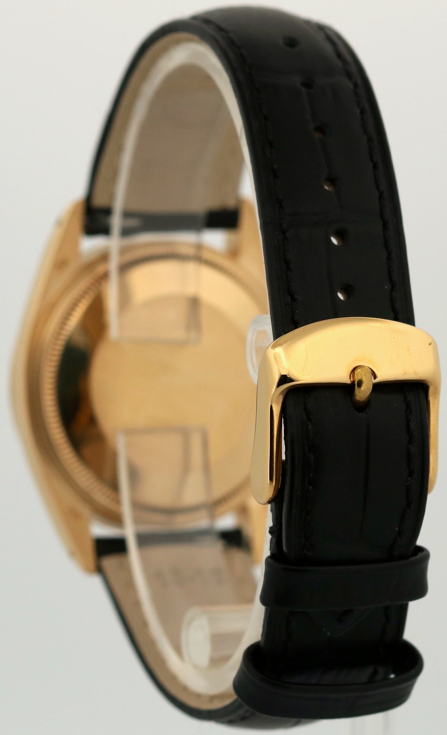 VINTAGE Rolex Oyster Perpetual Date 34mm WHITE BUCKLEY 18K Yellow Gold 1503