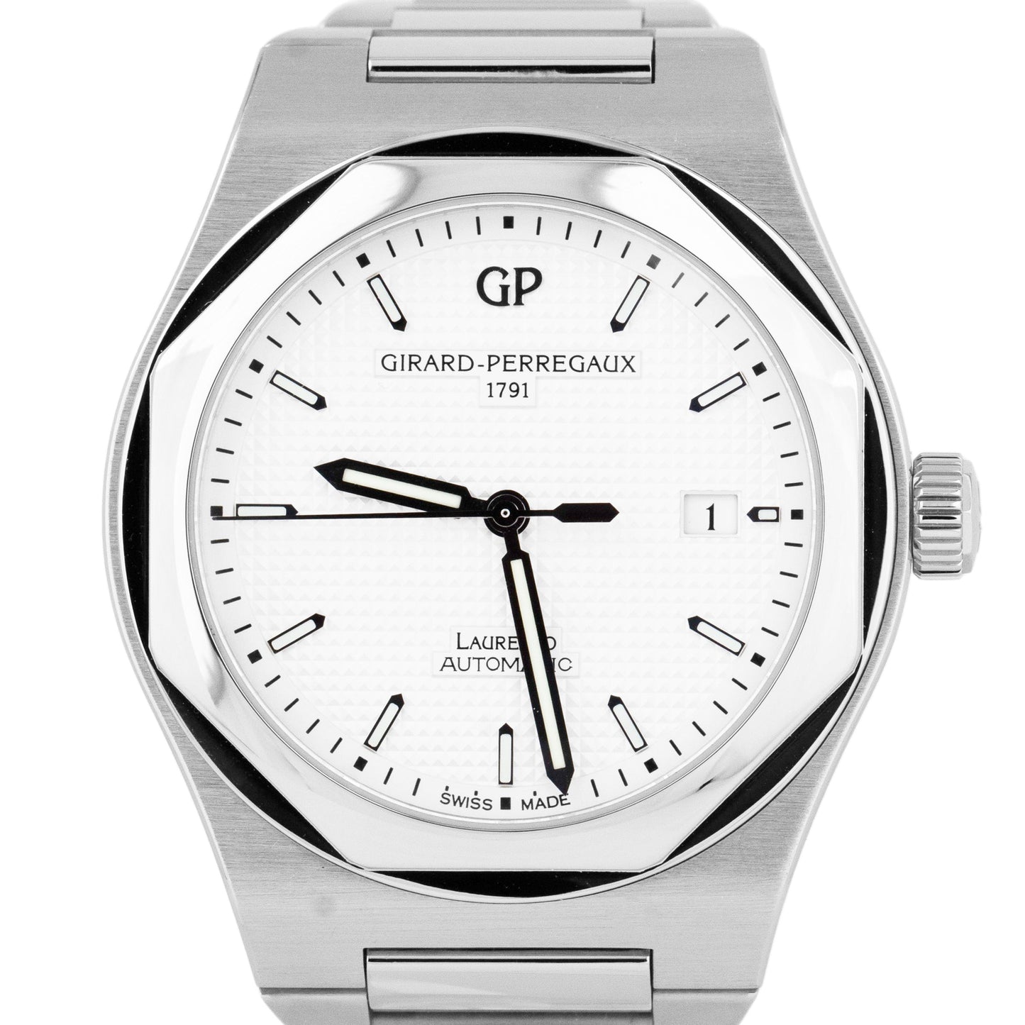Girard Perregaux Laureato 225th Anniversary Stainless 41mm White Watch 81000 BOX