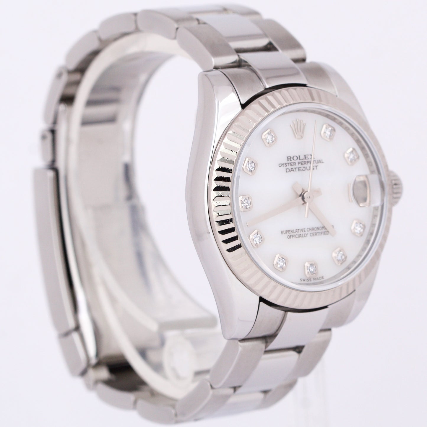 Ladies Rolex DateJust 31mm FACTORY MOP DIAMOND White Gold Stainless Watch 178274