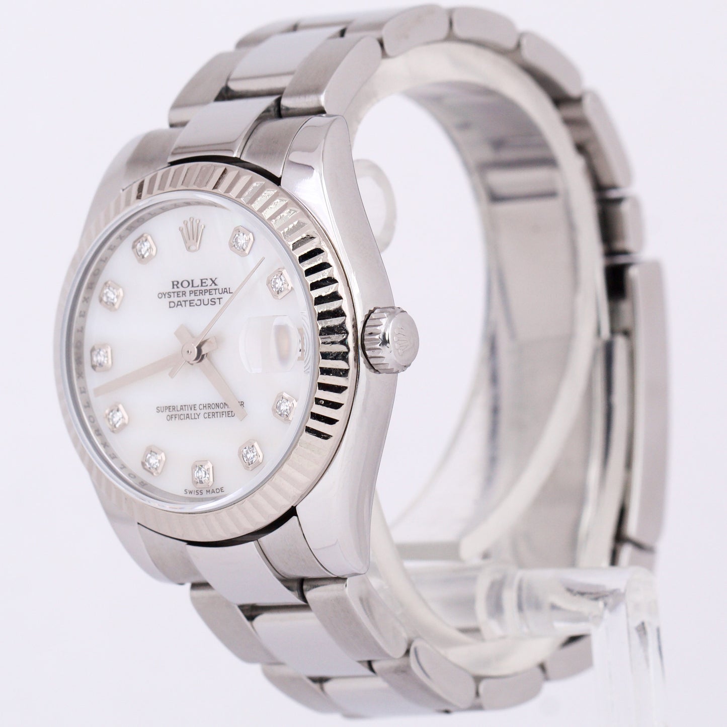 Ladies Rolex DateJust 31mm FACTORY MOP DIAMOND White Gold Stainless Watch 178274