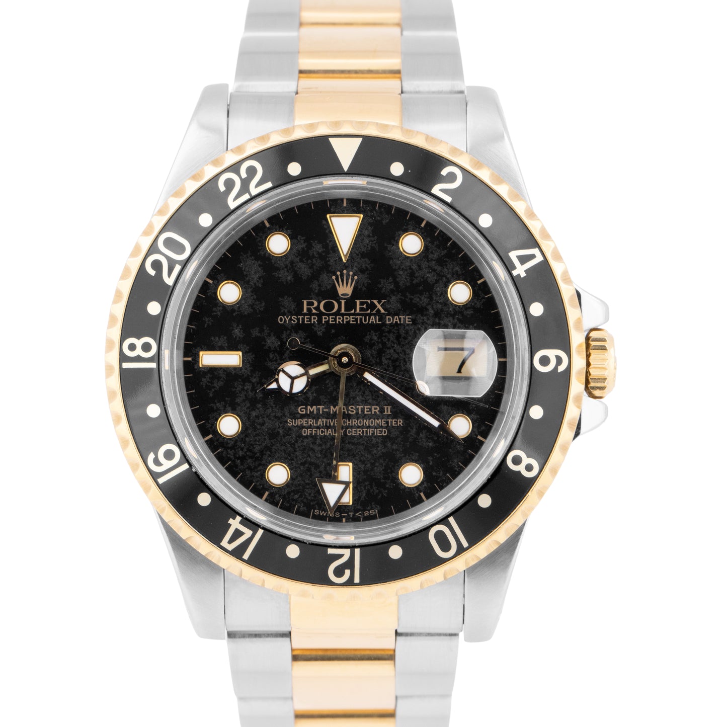 Rolex GMT-Master II Black FROZEN Dial 40mm Two-Tone 18K Gold Oyster Watch 16713