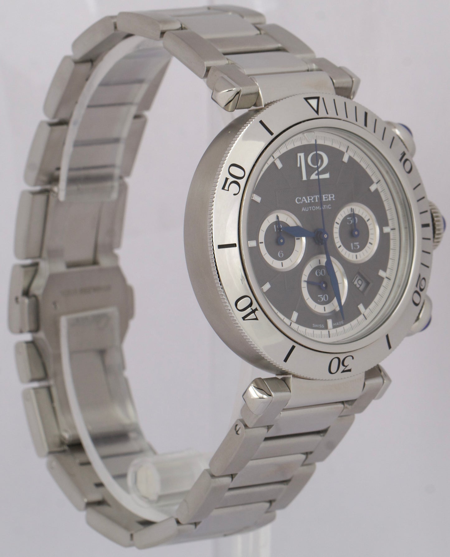 MINT PAPERS Cartier Pasha Chronograph RHODIUIM 41mm Steel 4363 / WSPA0027 BOX