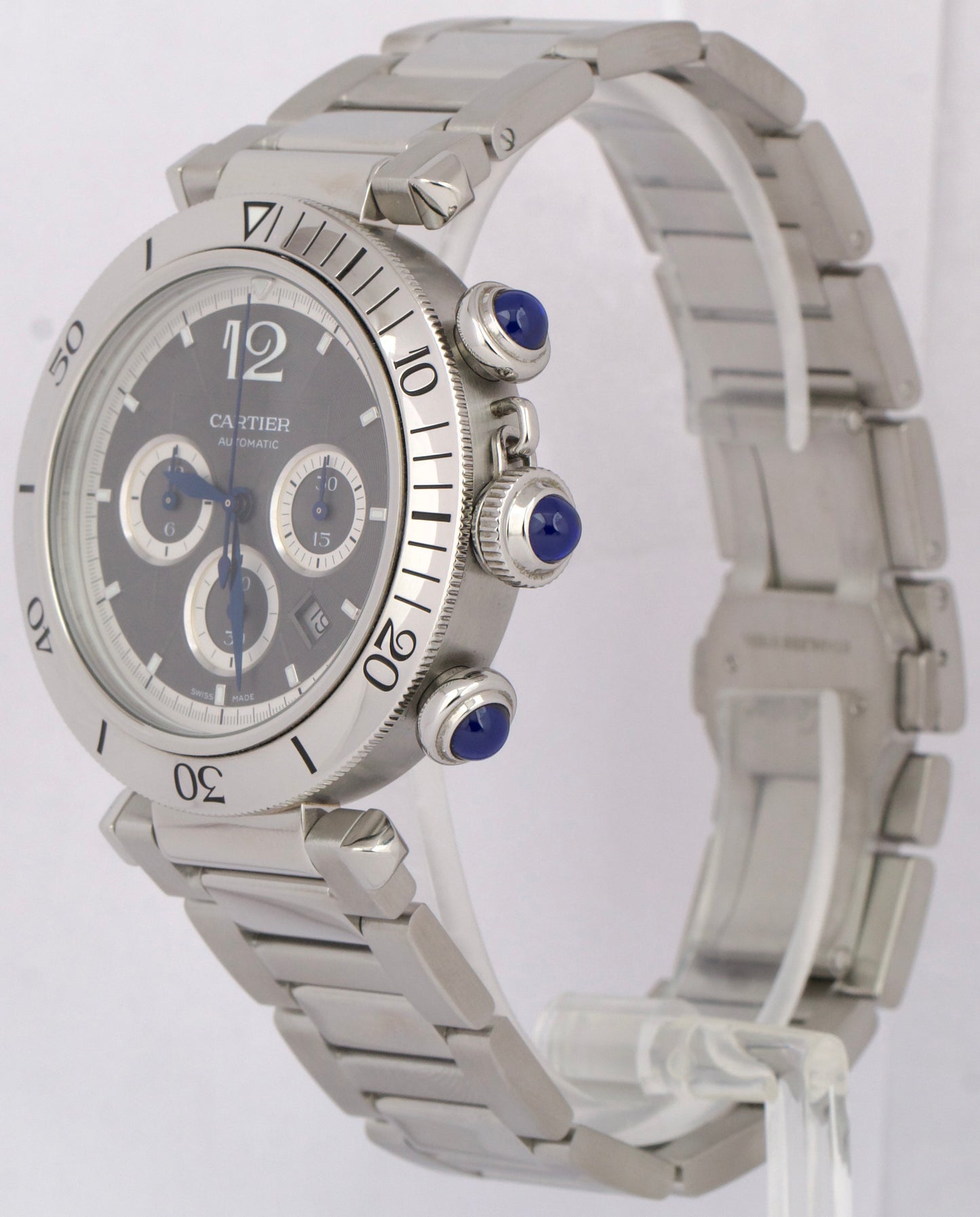 MINT PAPERS Cartier Pasha Chronograph RHODIUIM 41mm Steel 4363 / WSPA0027 BOX