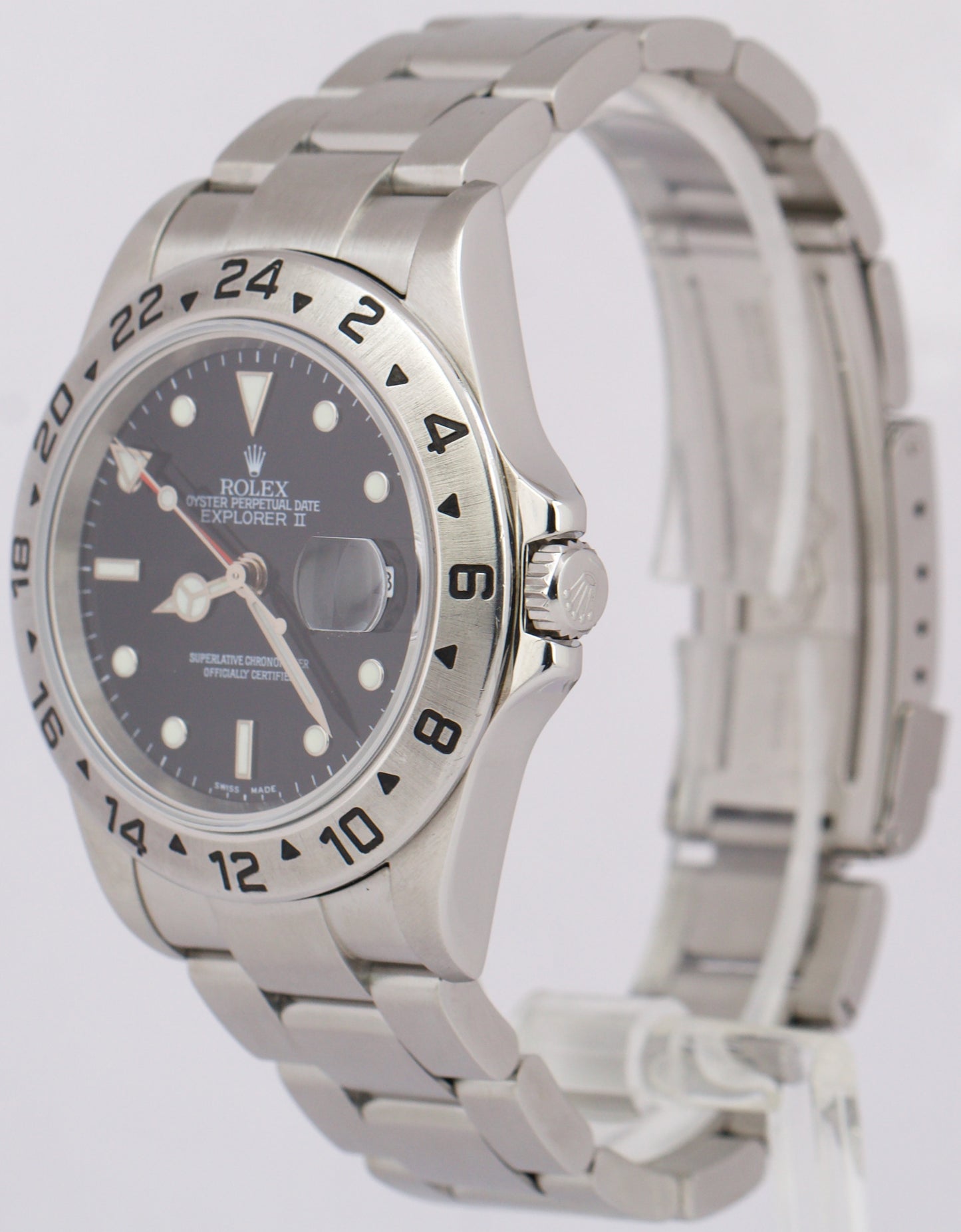PAPERS Rolex Explorer II 40mm BLACK Stainless Steel NO-HOLES Watch 16570 BOX