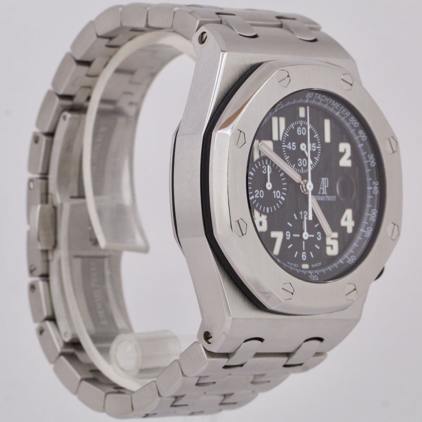 PAPERS Audemars Piguet Royal Oak Offshore Black 25721ST Stainless Watch B+P