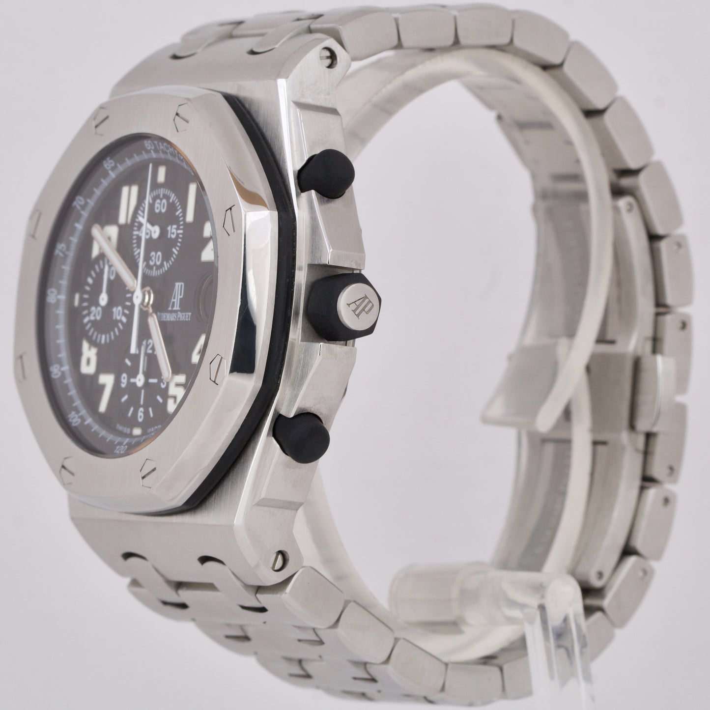 PAPERS Audemars Piguet Royal Oak Offshore Black 25721ST Stainless Watch B+P