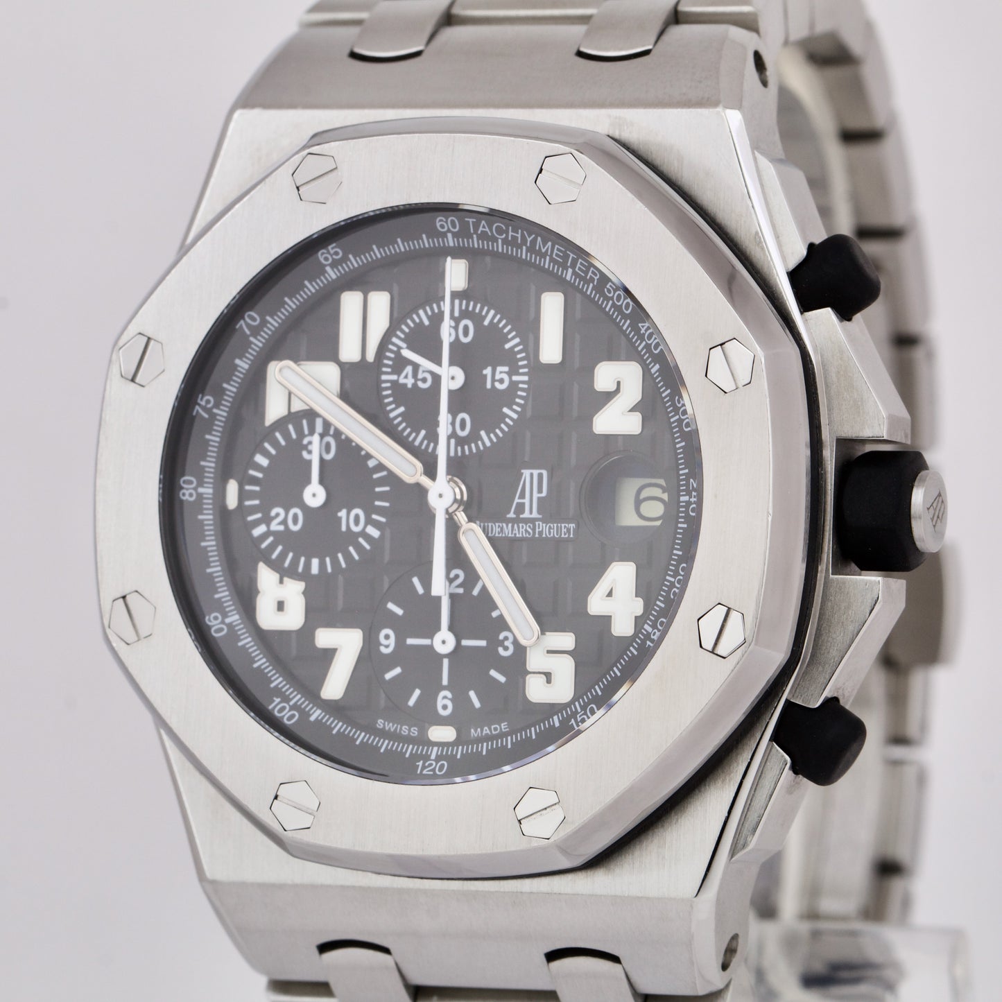 PAPERS Audemars Piguet Royal Oak Offshore Black 25721ST Stainless Watch B+P