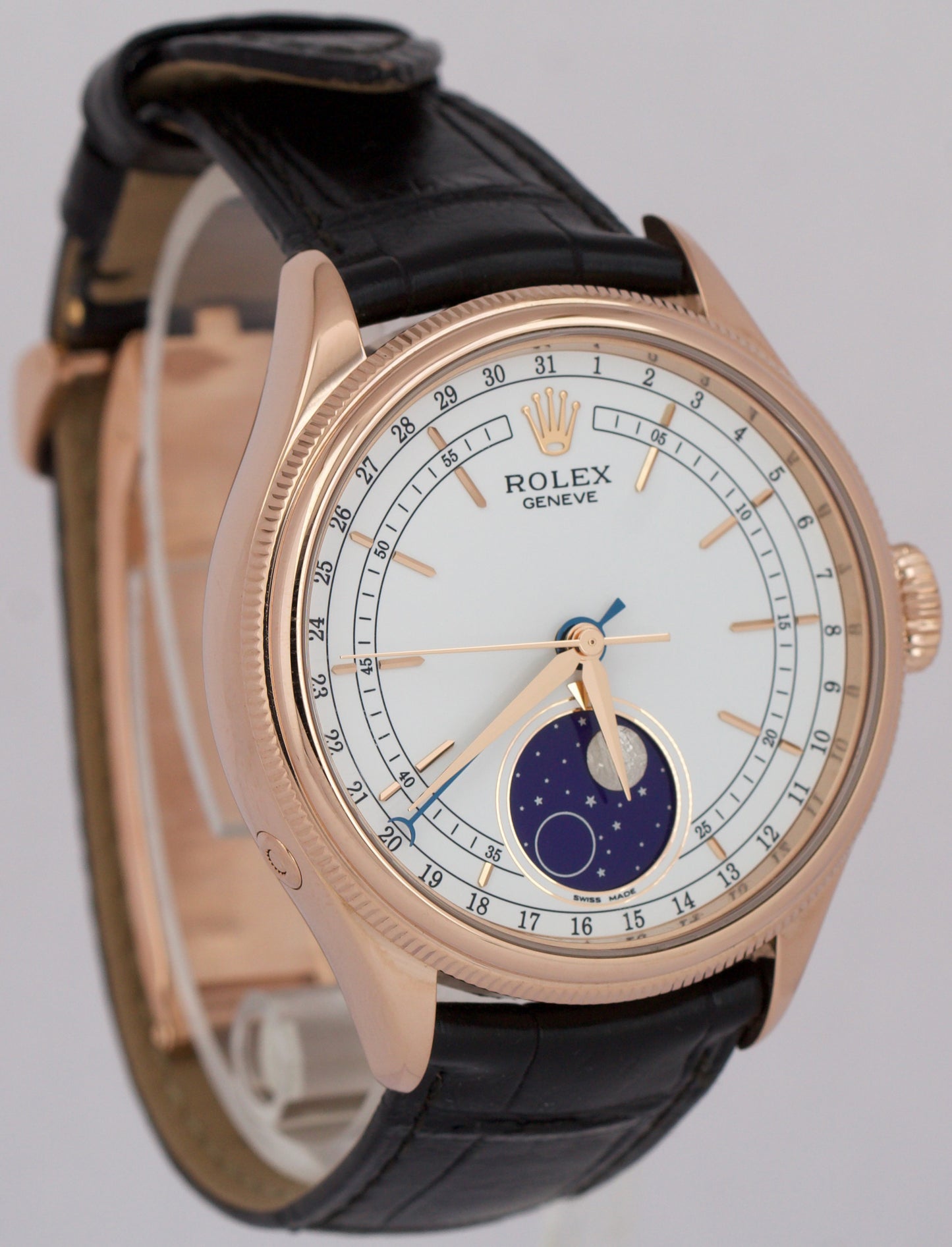 PAPERS Rolex Cellini Moonphase 18K Rose Gold Leather Everose 39mm 50535 BOX