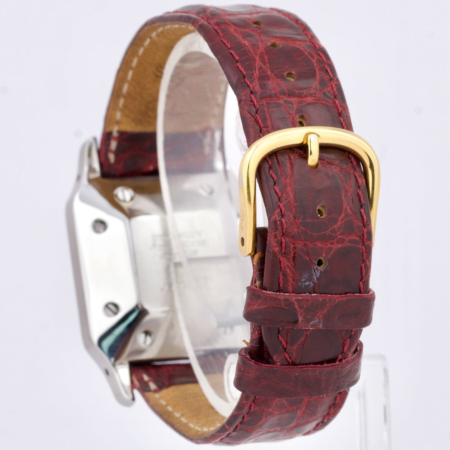 Cartier Santos Automatique 29mm 18K Gold Steel Roman Burgundy Leather AC23.80