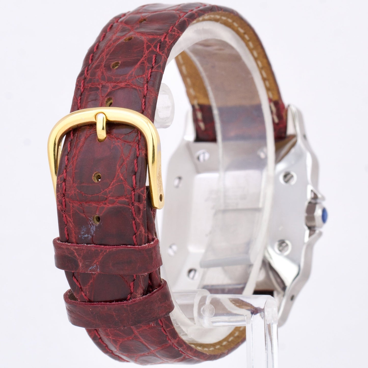 Cartier Santos Automatique 29mm 18K Gold Steel Roman Burgundy Leather AC23.80