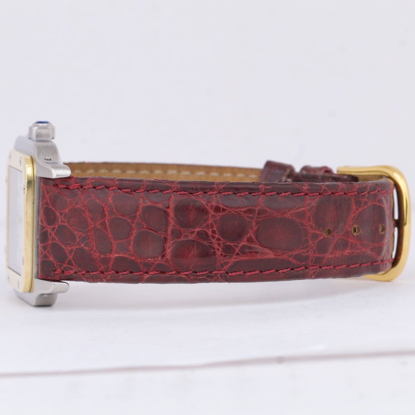 Cartier Santos Automatique 29mm 18K Gold Steel Roman Burgundy Leather AC23.80